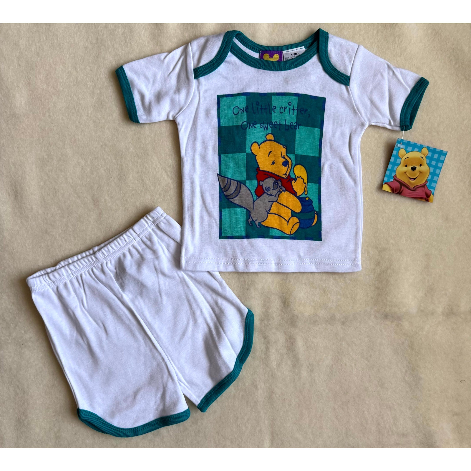 Vintage 90s Disney Pooh Shorts Boys Set 24M One Little Critter One Sweet Bear