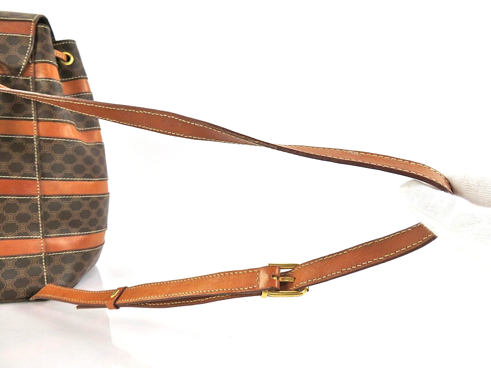 Auth CELINE Brown Macadam PVC Canvas and Leather Backpack Bag Purse #60256