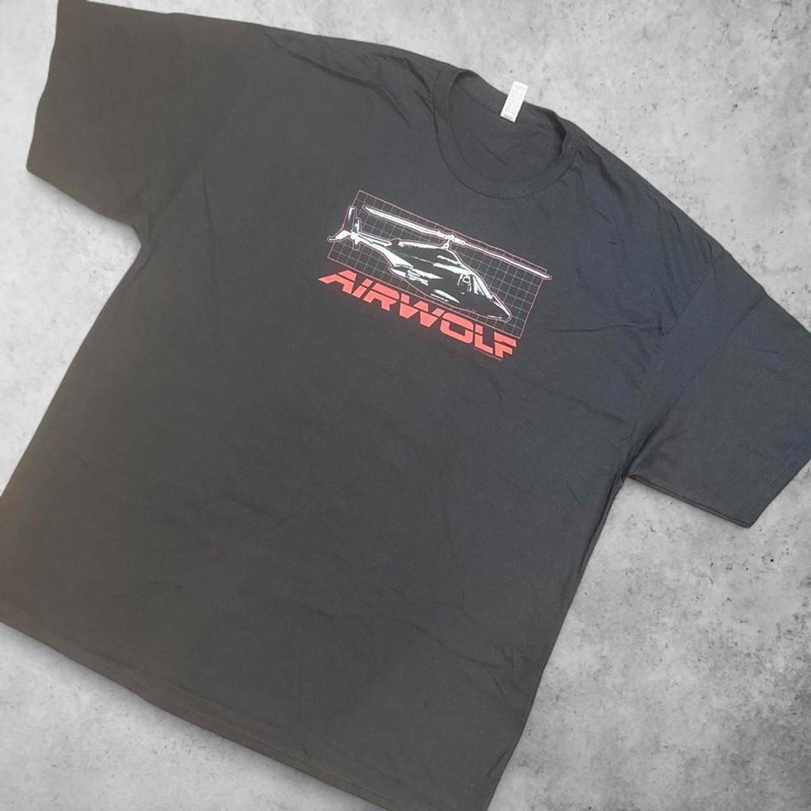Airwolf Helicopter Grid TV Show Graphic Tee Black 3XL Tall Gildan 80s Retro