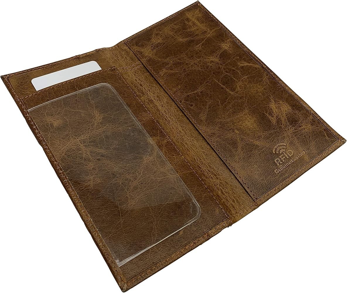 Cavelio Genuine Leather Checkbook Cover Wallet For Men & Women RFID Blocking