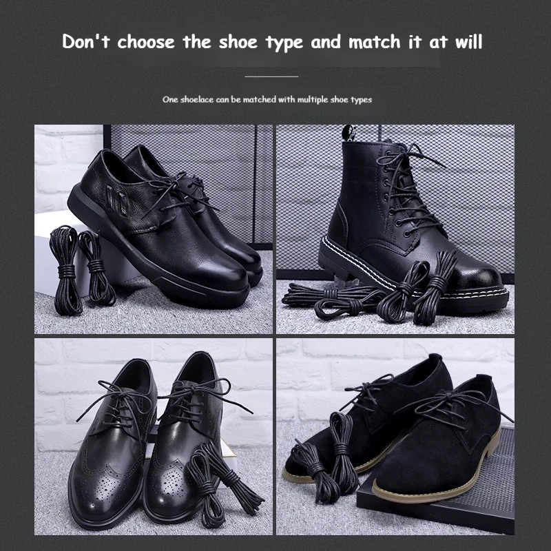 Cotton Waxed Shoe Laces round Leather Shoelaces for Oxford Boots Waterproof Shoe