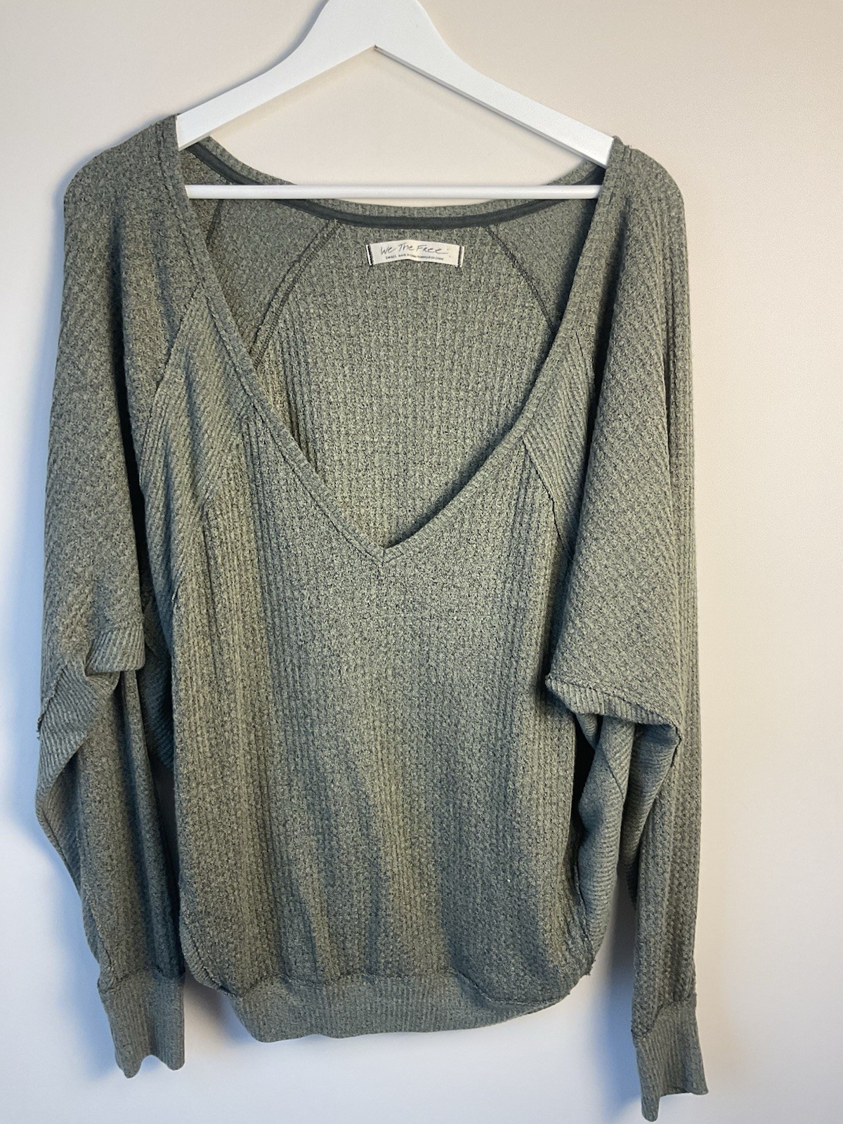 We the Free Santa Clara Ribbed Thermal Top Dolman Sleeves Oversize Green Sz S
