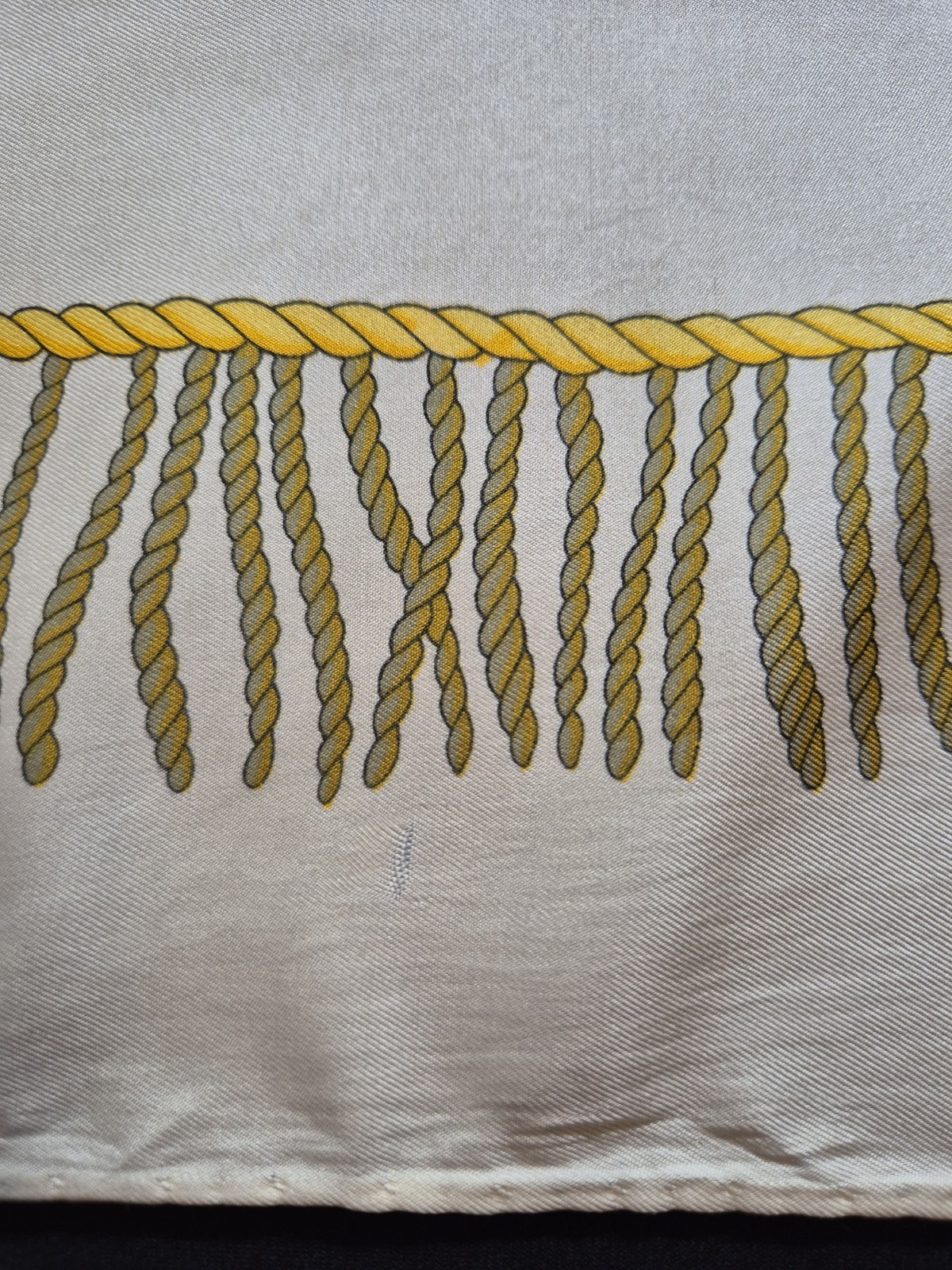 ESCADA 82cm Vintage Silk Square Scarf Family Crest Shield Cream Yellow Tassel