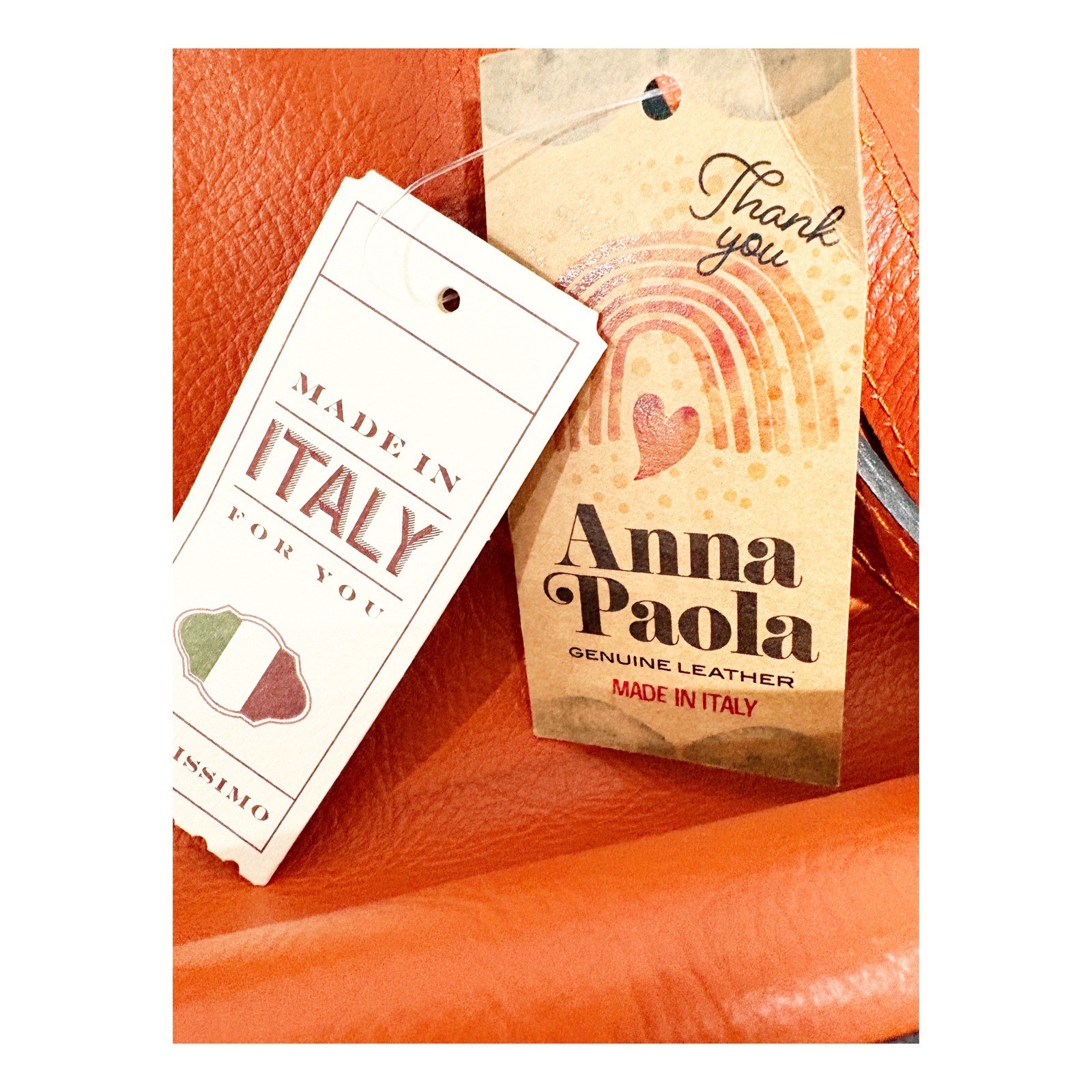 Anna Paola Monique Orange Leather Tote Bag Made in Italy New