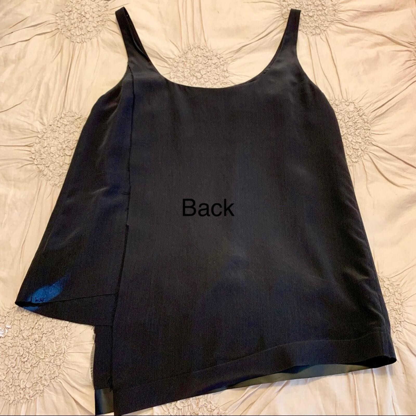 Elizabeth And James Black Asymmetrical Raw Edge 100% Silk Layering Tank
