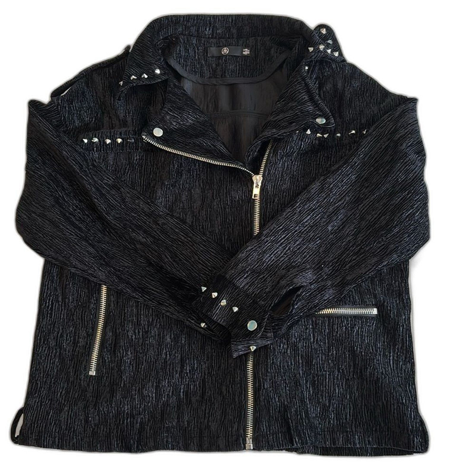 Missguided moto jacket punk rock biker coat black studded Y2K grunge sz 8