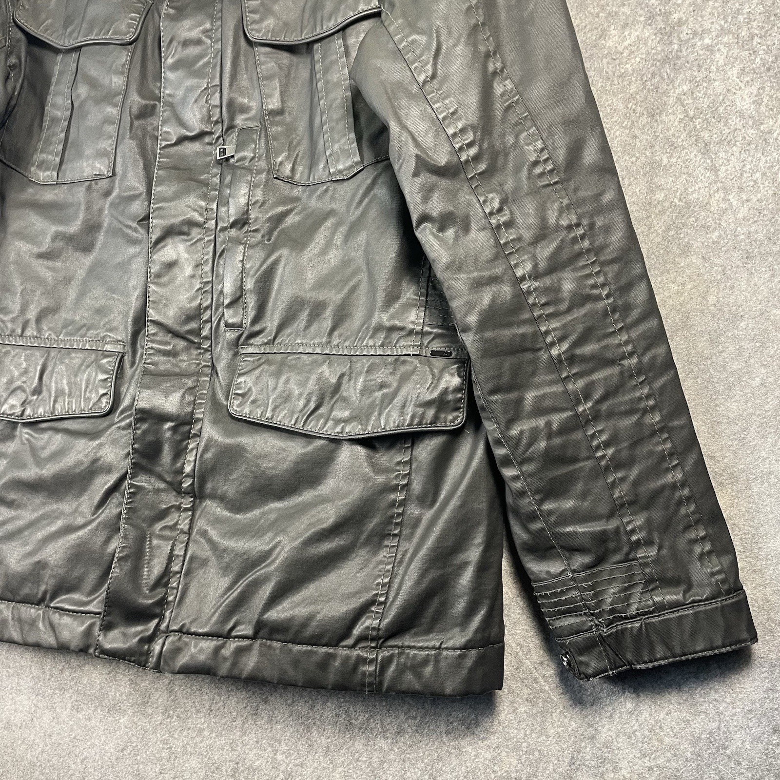 M&S Waxed Jacket Mens Medium Black Carbon Military Colour Padded Lining Outdoor