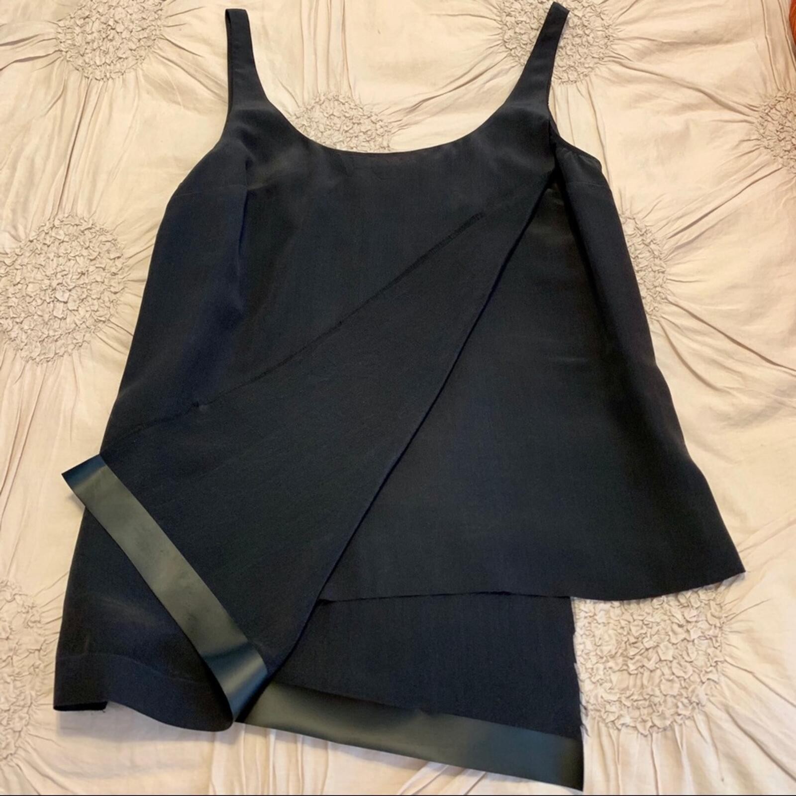 Elizabeth And James Black Asymmetrical Raw Edge 100% Silk Layering Tank
