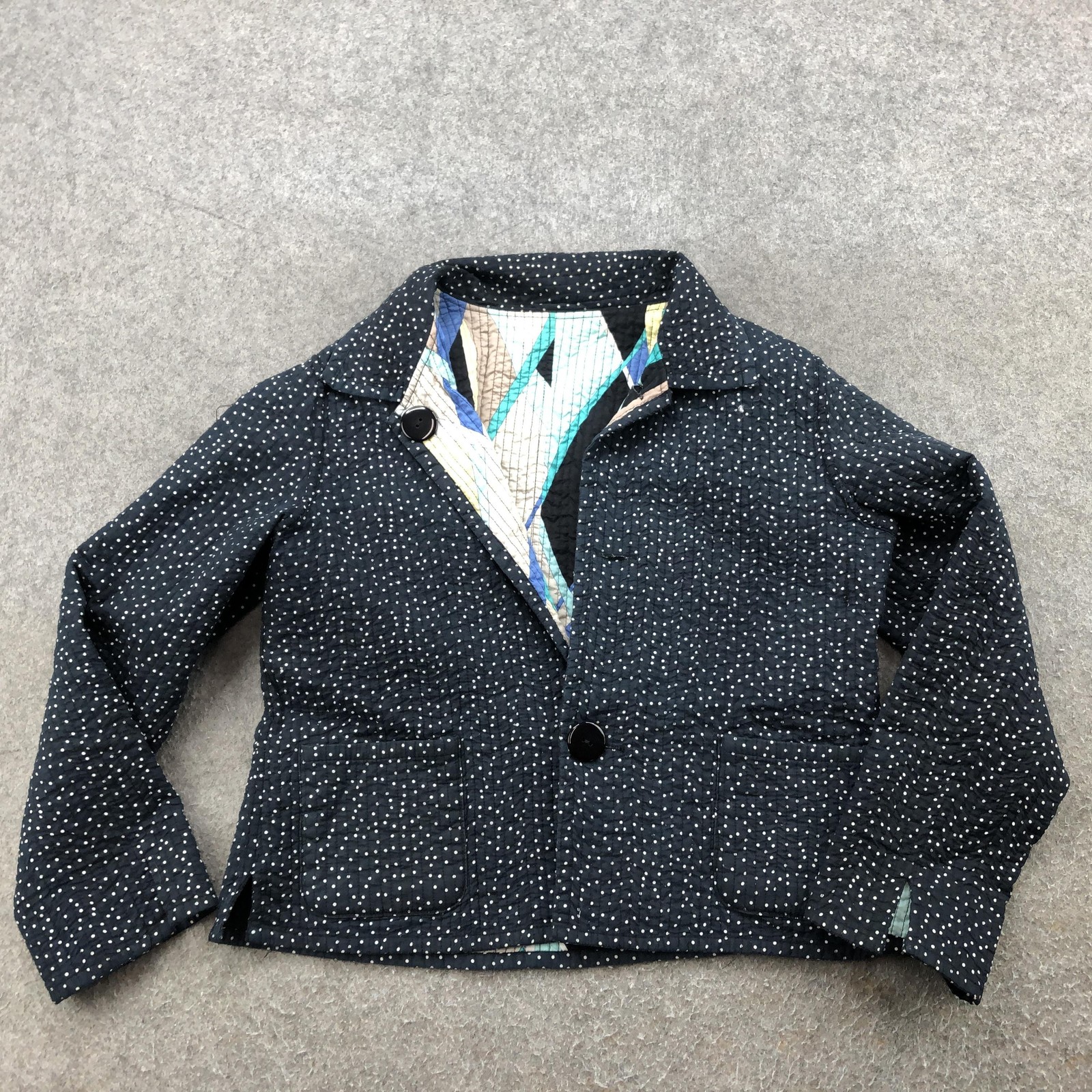 Reversible Quilted Cotton Jacket Womens Medium Multicolor Geometric Polka Dot