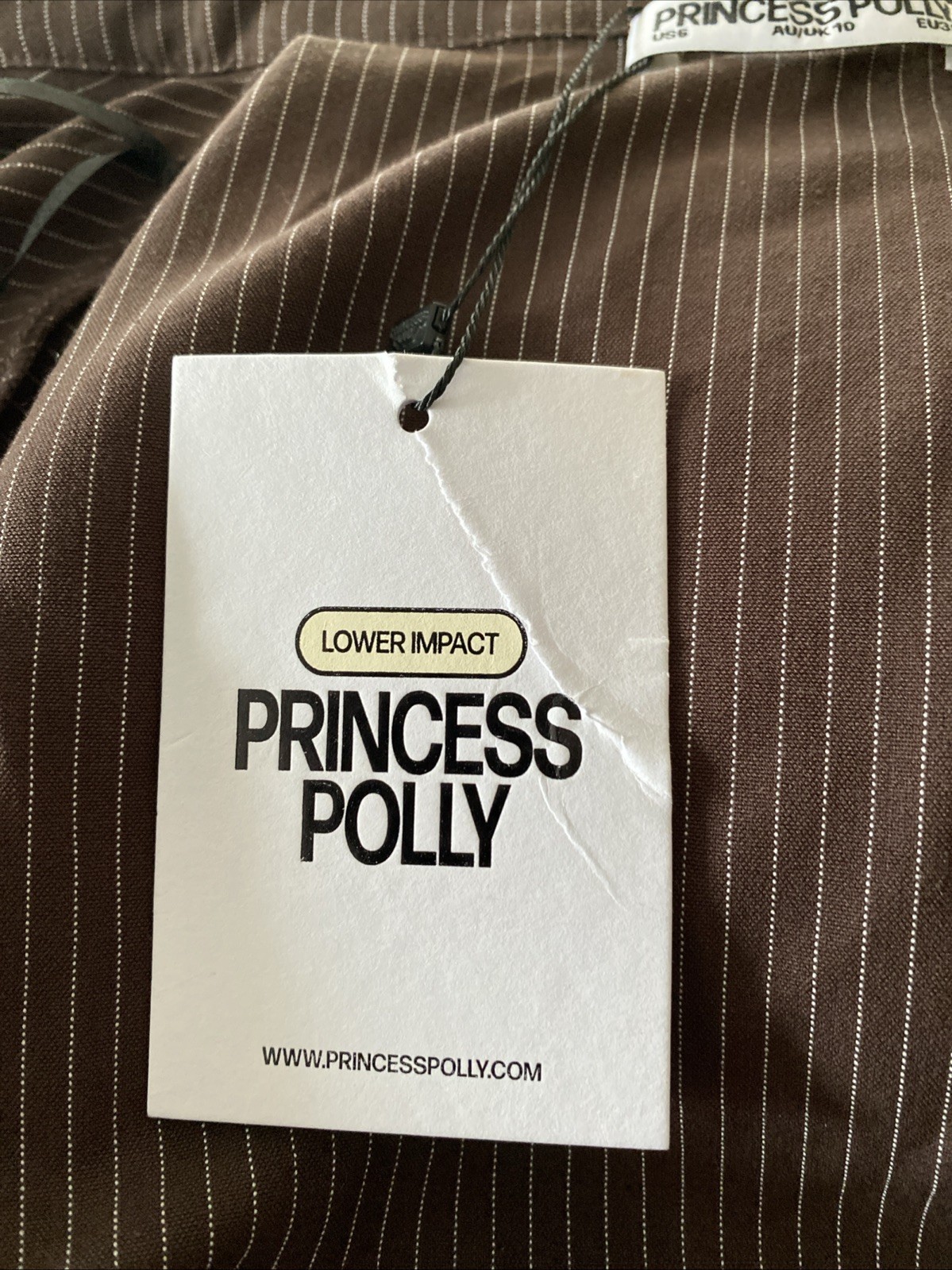 Princess Polly Anni Pinstripe Brown Shirt-New, Sz 6, Retail: $59