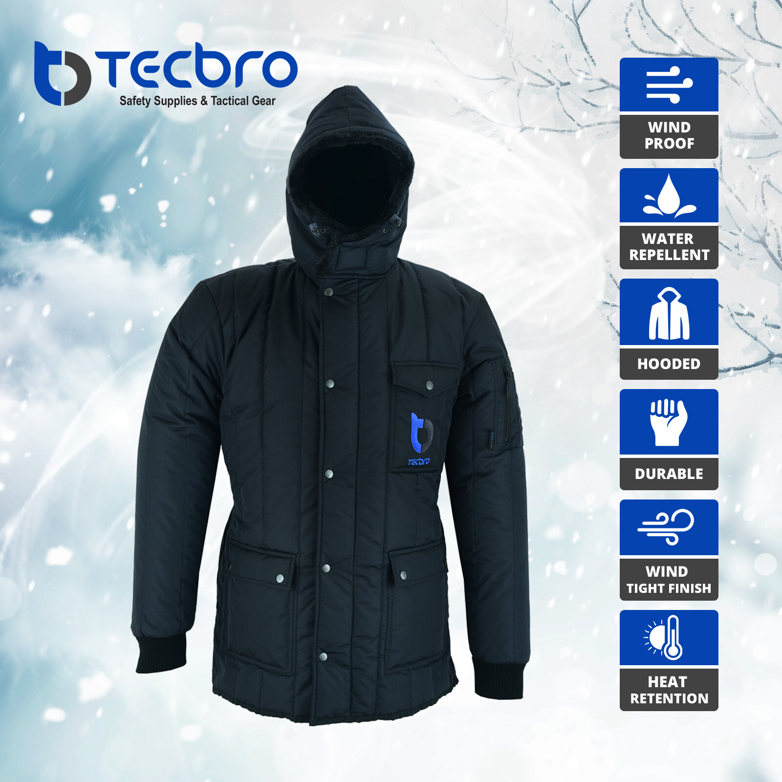 Tecbro Chill Bloc -50°F Freezer Jacket Parka Extreme Cold Weather with Hood