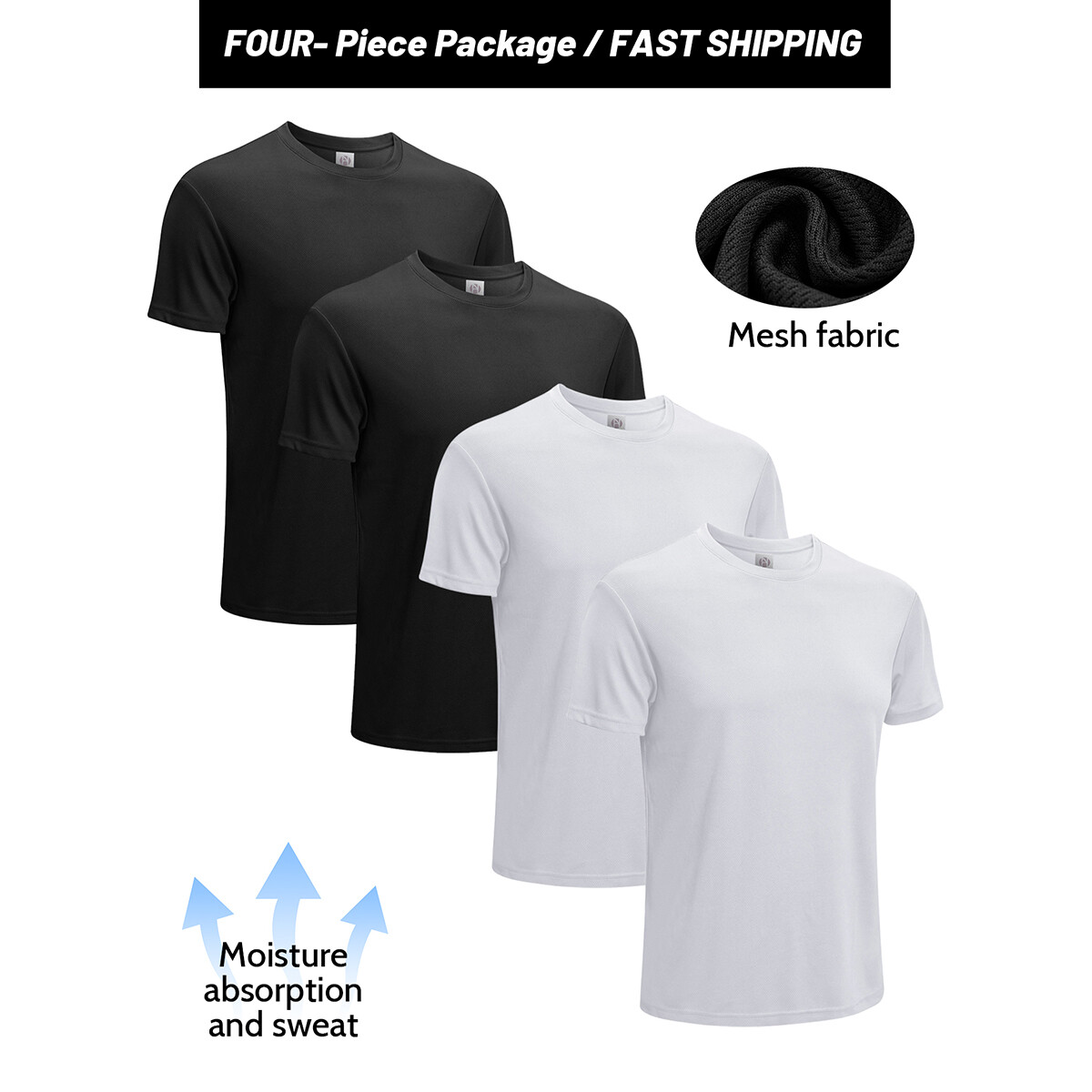 4 Pack Men’s Quick Dry Shirts Workout Gym Tee Fitness Short Sleeve Running Cool