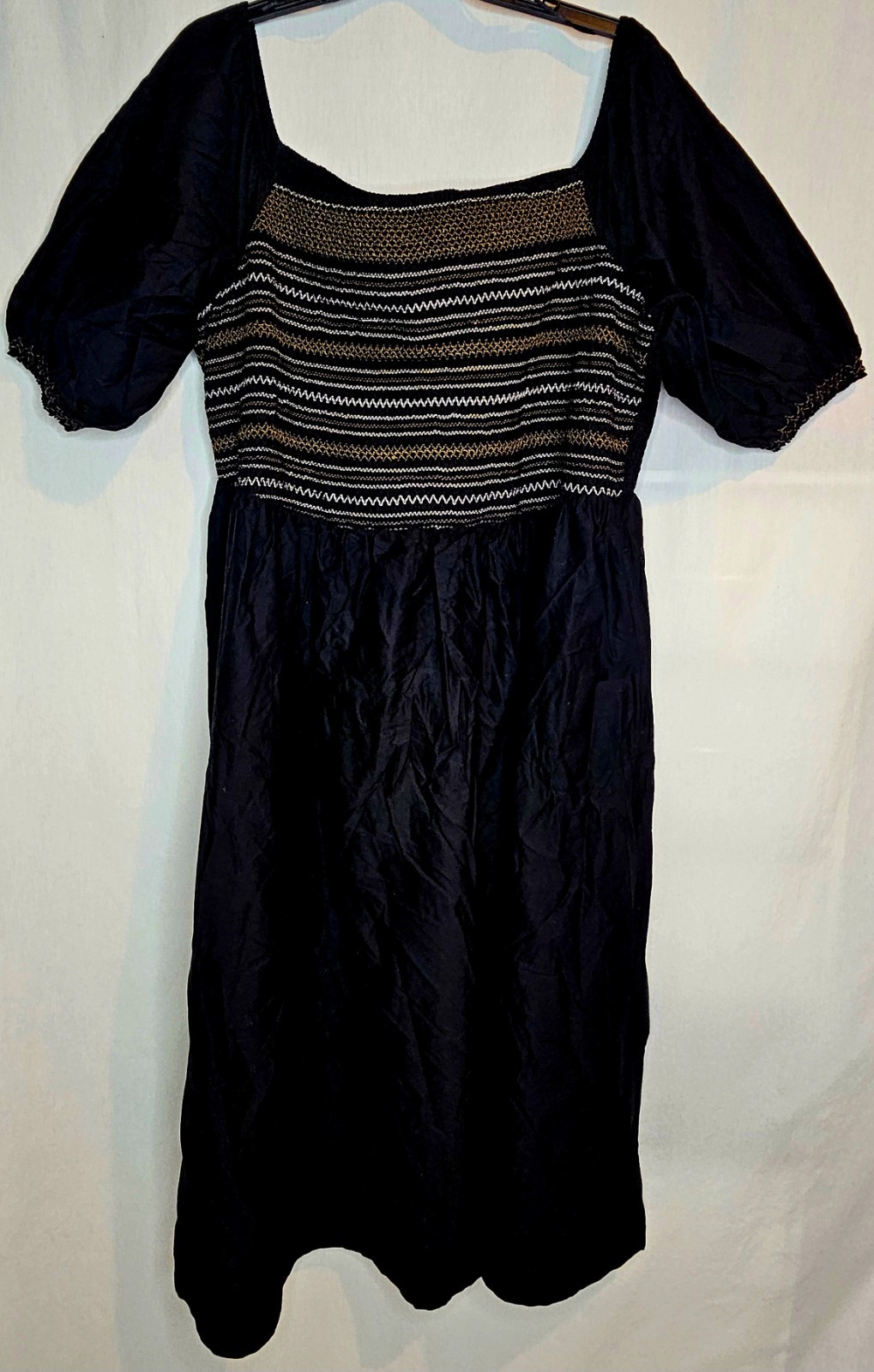 Old Navy Womens Plus Maxi Dress Black Chevron Poplin Smocked Off-the-Shoulder 4X