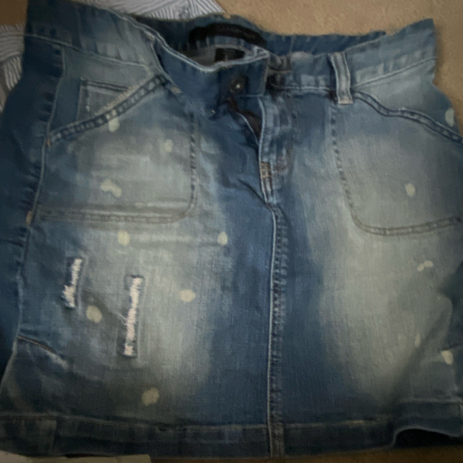 Calvin Klein Jeans Women’s Blue Solid Denim Mini Skirt Button Zipper Pockets 8