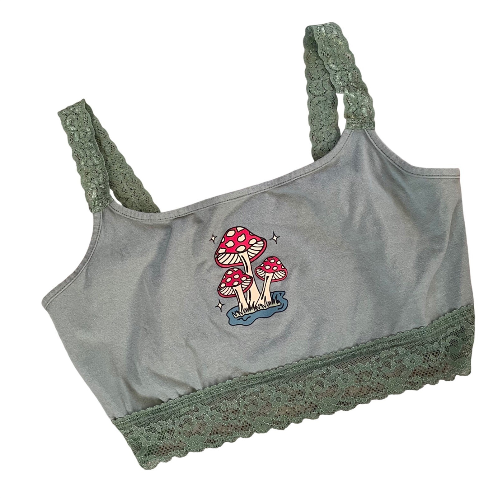Bralette Forest Fairy Cottage Mushroom Shrooms Festival Junior L Lace Sage Green