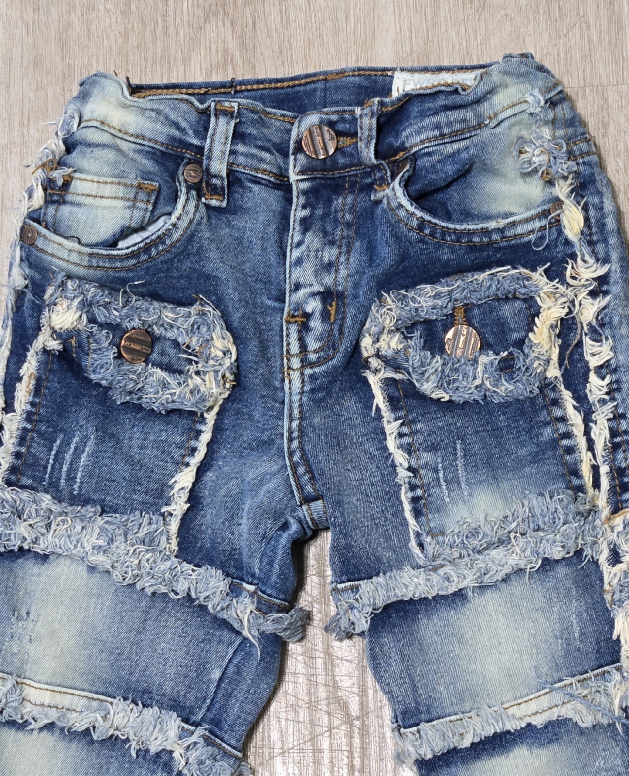 FWRD DENIM Girls Stacked Distressed Jeans Blue Size 5 98% Cotton 2% Elastane