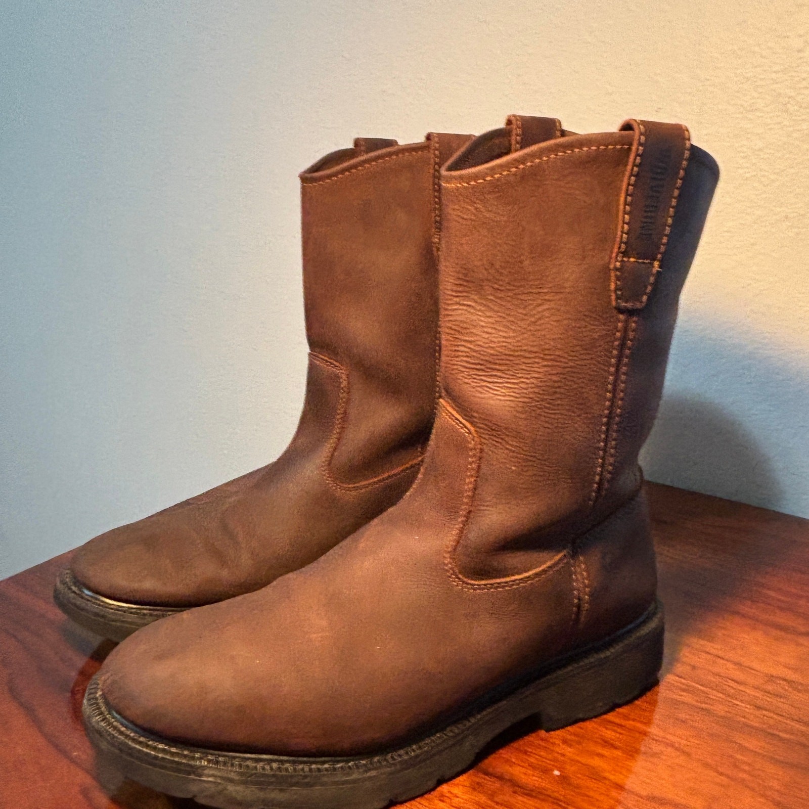 Wolverine Wellington Boots 12M Brown Mens Leather Work Western Pull On W04727