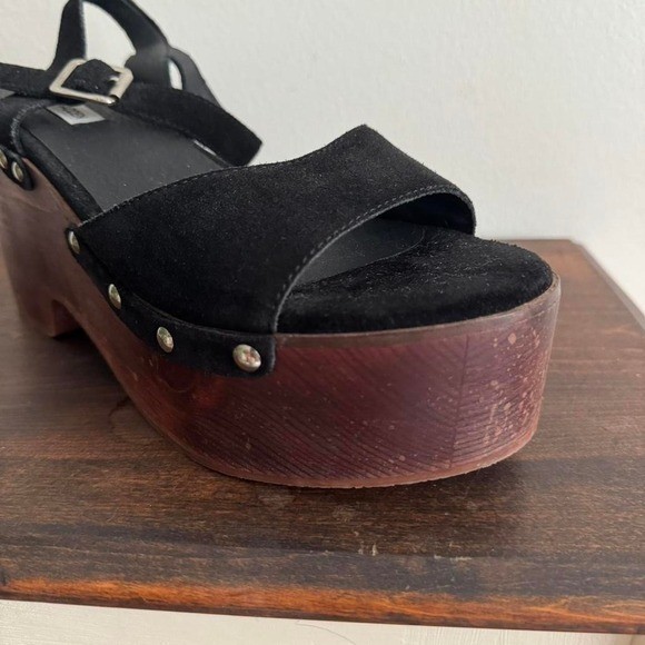 Steve Madden Black Suede Wooden Size 10 clog y2k 70s boho sandal stud platform