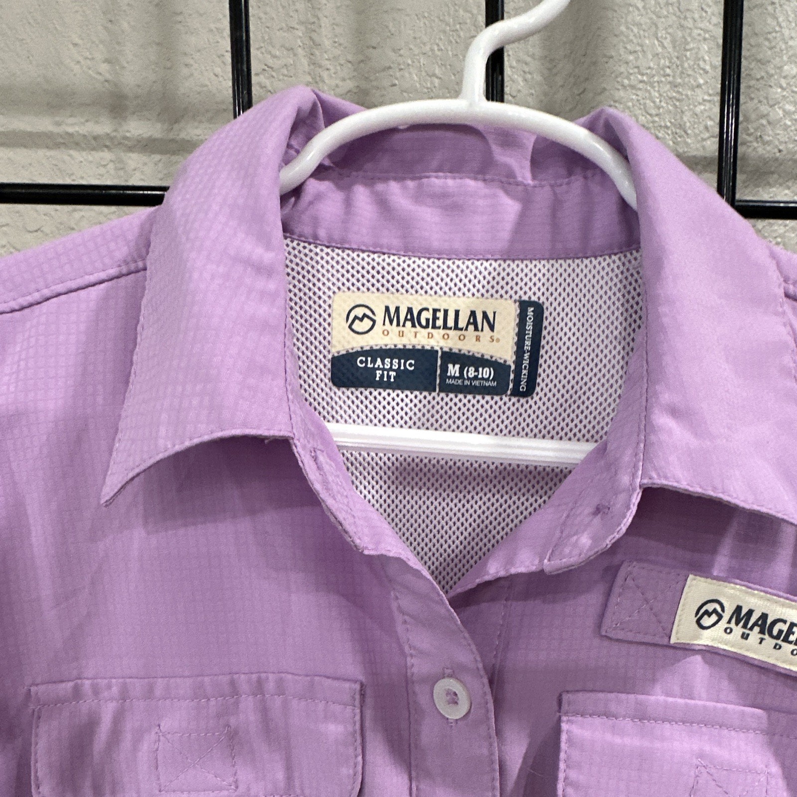 Magellan Outdoors Purple Shirt Dress Girls M (8-10) Collared Button Pockets Knee
