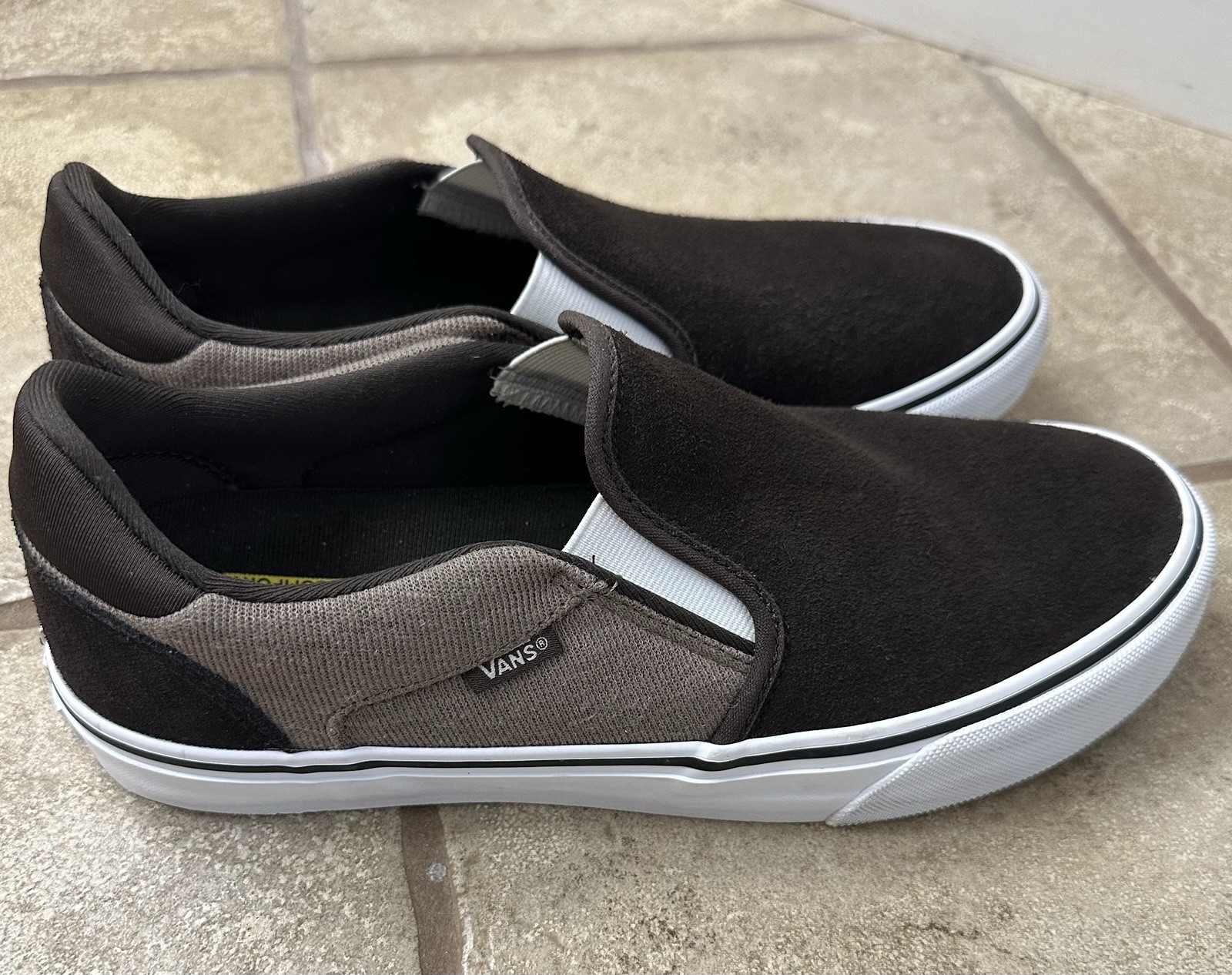 VANS Asher Deluxe Men’s Slip-On Suede Comfort Cushioned Shoes Size 9 Brown