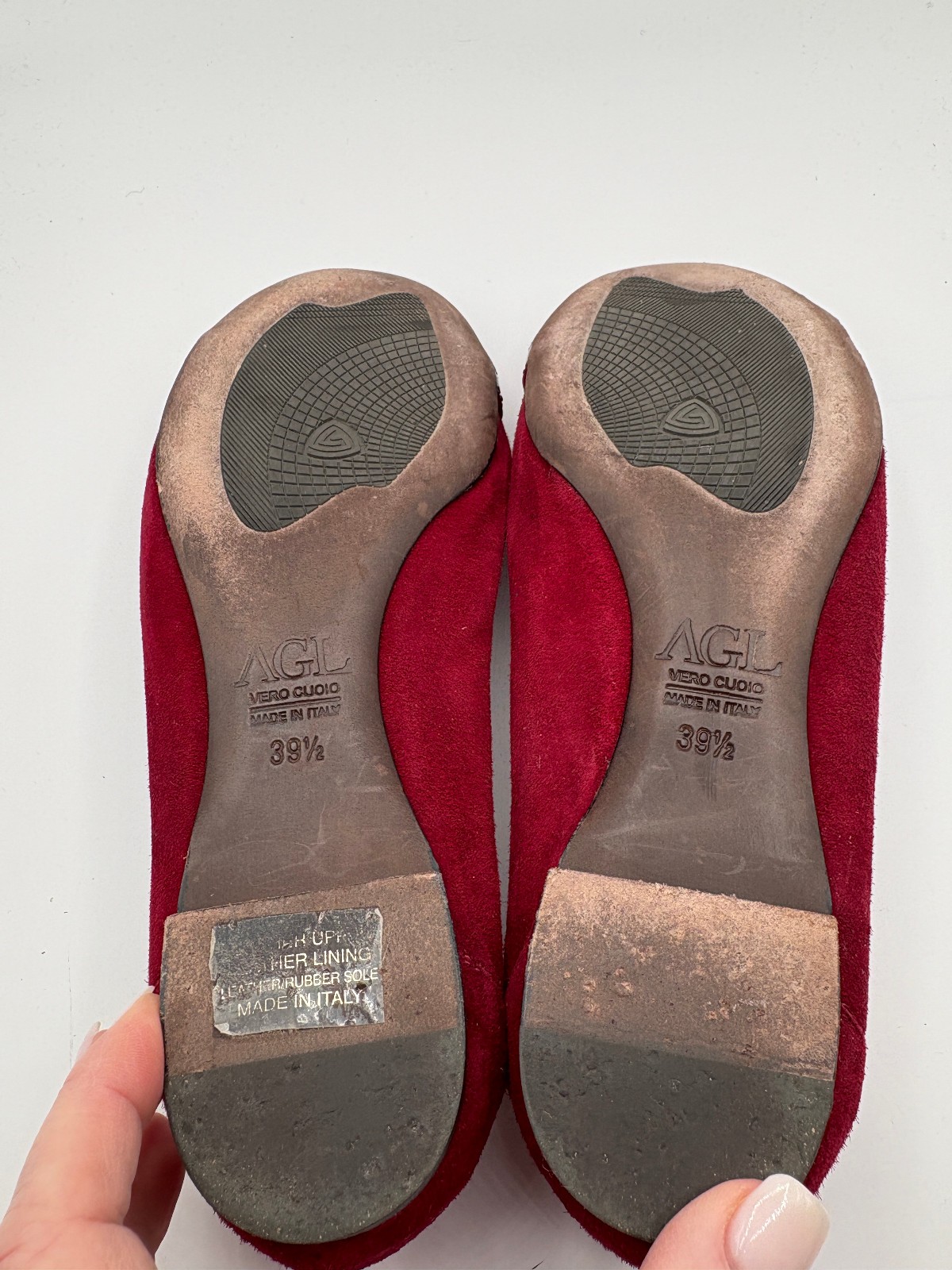 AGL Attilio Leombruni Patent Cap Toe Flats Shoes Red Suede Kiltie size 39.5
