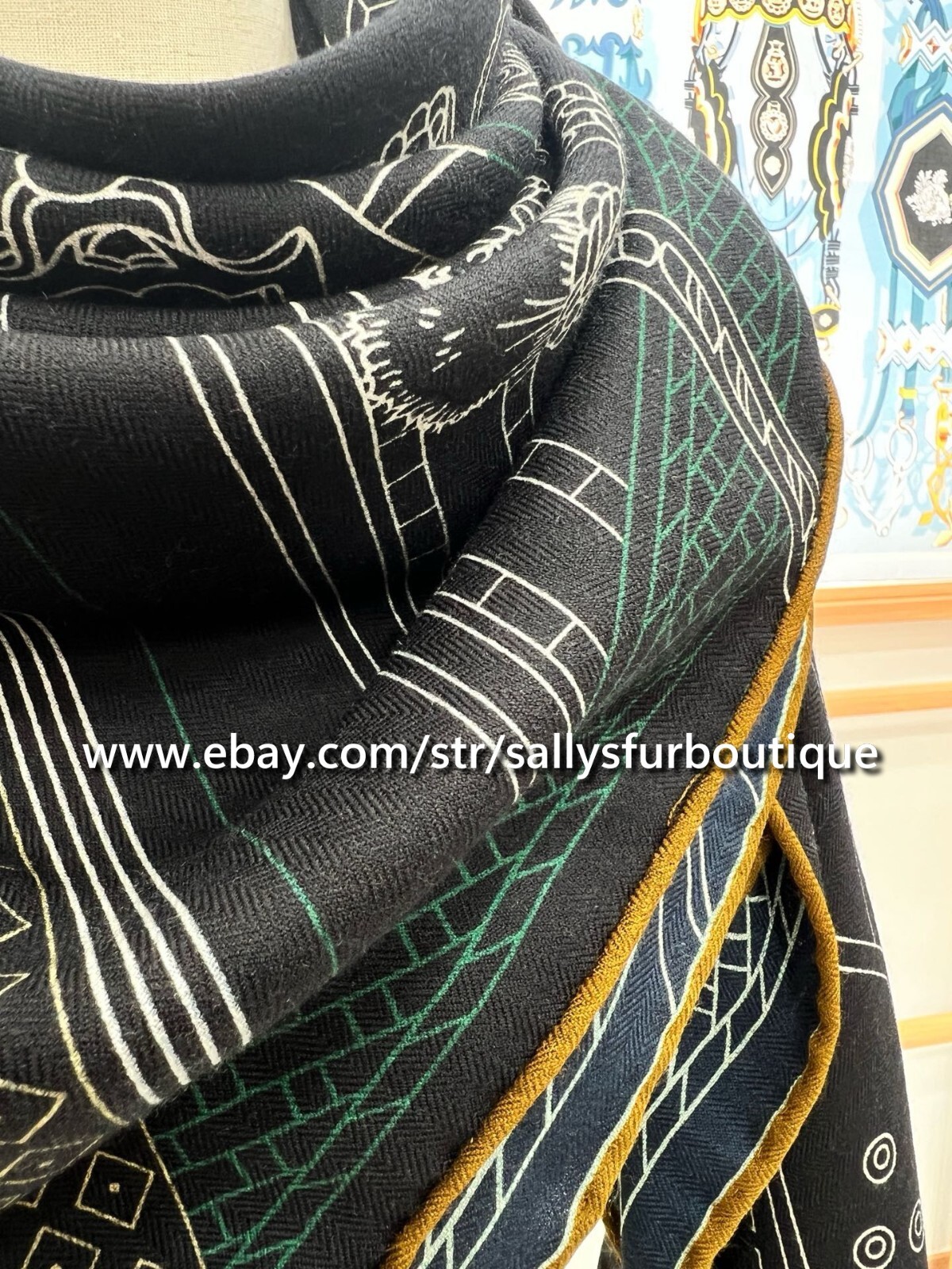 2025 Sally 75% Cashmere 25% silk Stole Saddle Chain Print 2 Face Scarf Shawl 53″