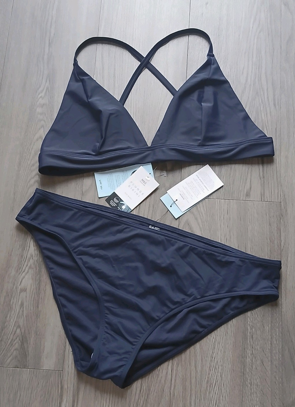 M&S Women/Ladies Navy Blue Non Wired Plunge Bikini Sets Size Uk 20 BNWT