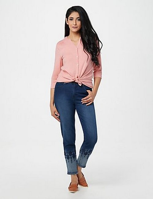 Studio Denim & Co Alexandria Wash Slim Ankle Jeans Bleached Embroidery Hem New