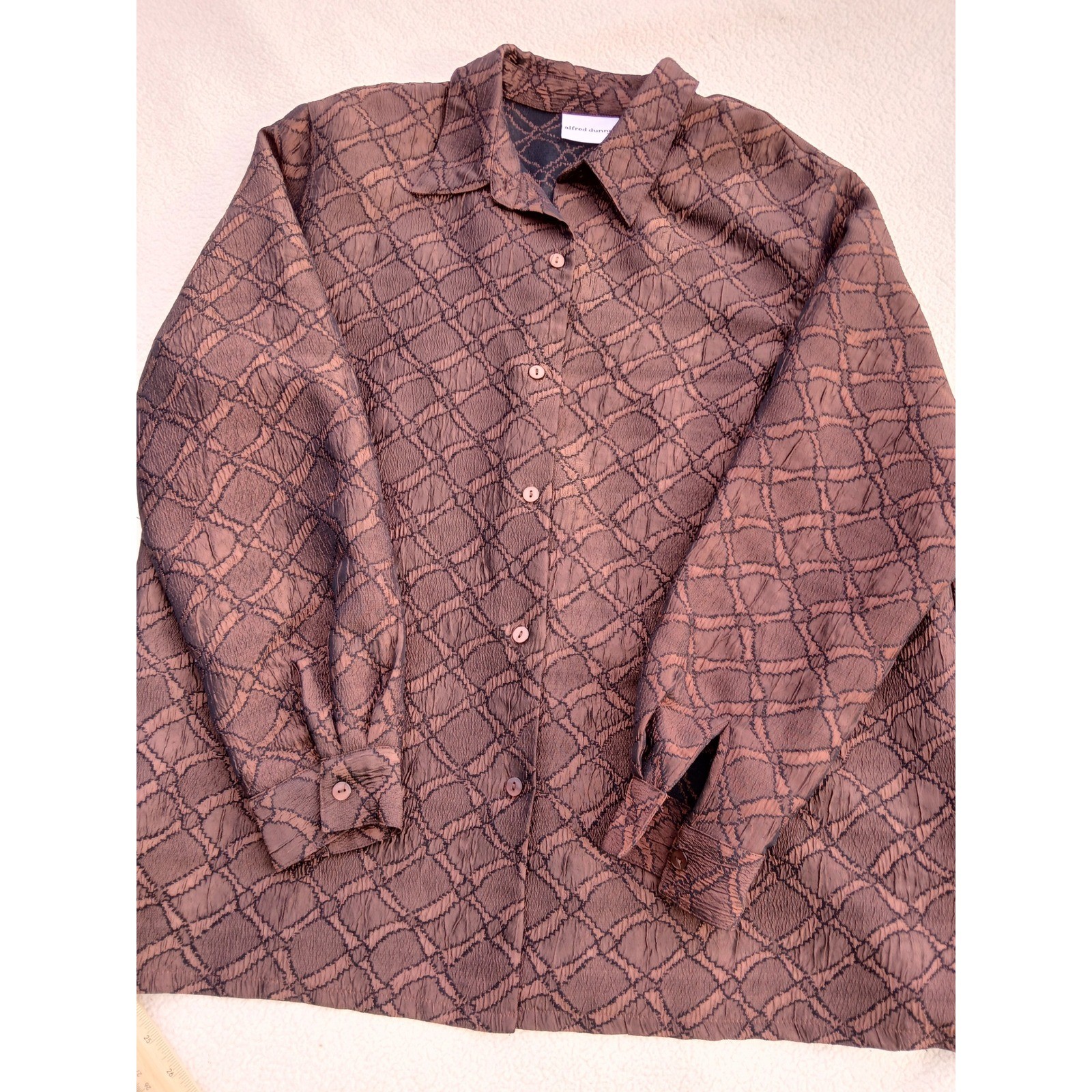 Alfred Dunner Button Down Shirt Women 18 Bronze Good Crinkle Geometric Lattice