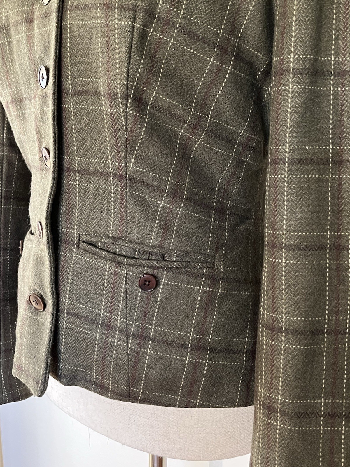 Banana Republic Plaid Wool/Cashmere Blend Blazer Jacket Faux Fur Collar Size 4