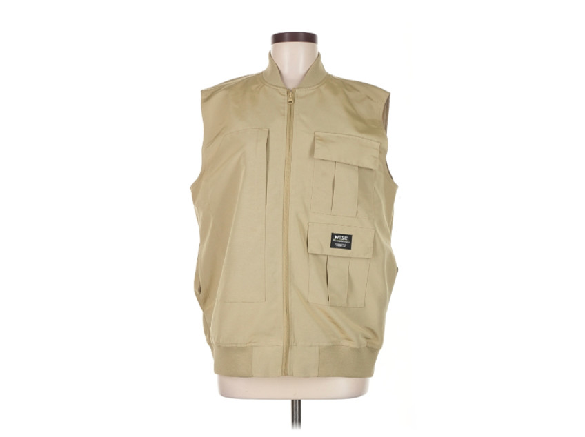 WESC Multi Cargo Twill Utility Vest Men Medium Women Large Khaki Full Zip