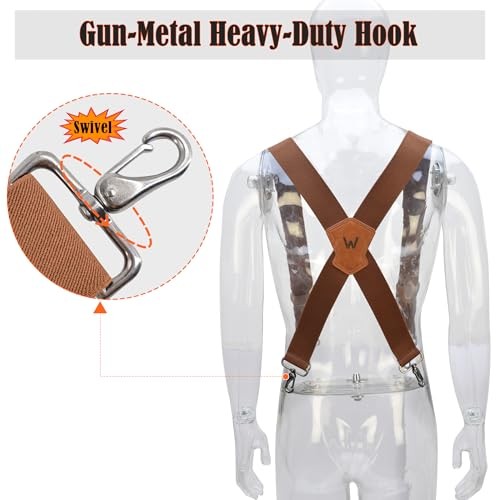 Heavy-Duty 2Inch-Wide Full-Elastic Work Suspender For Jeans Brown