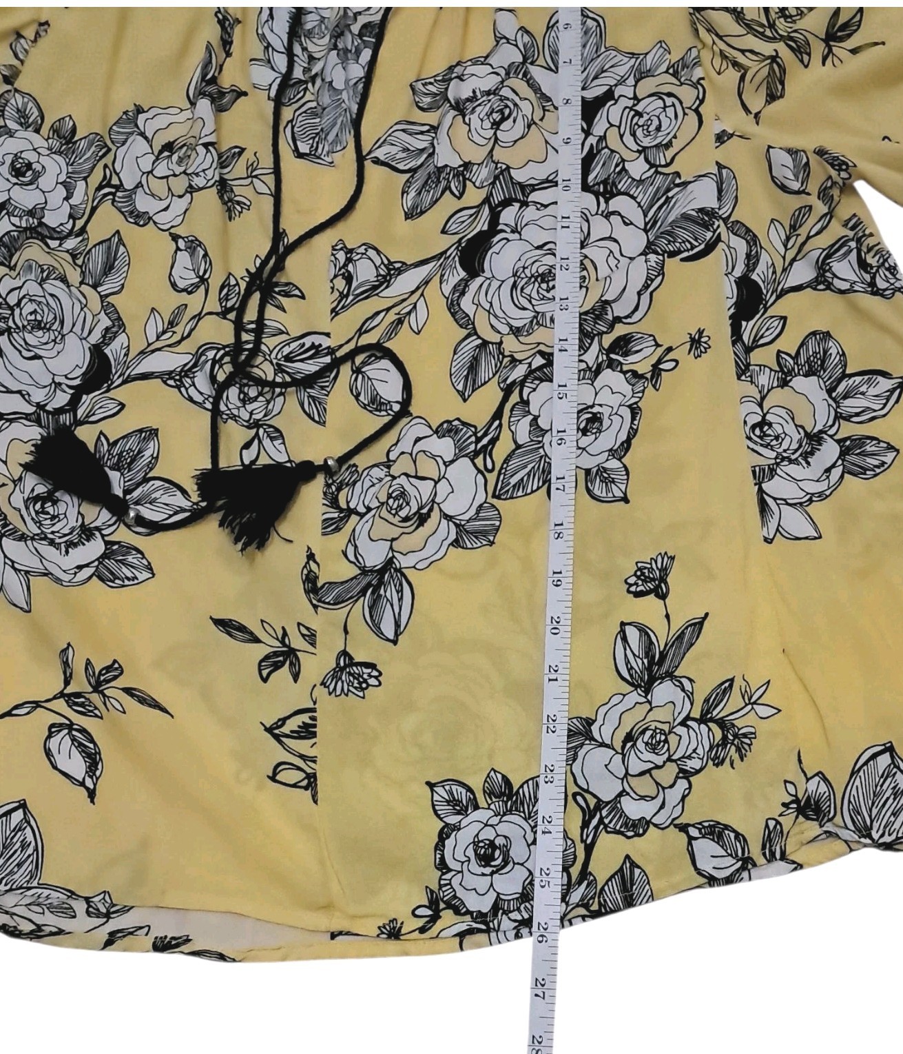 Unique Spectrum Women’s Blouse 2X Yellow Floral V-Neck 3/4 Wide Sleeves Rayon