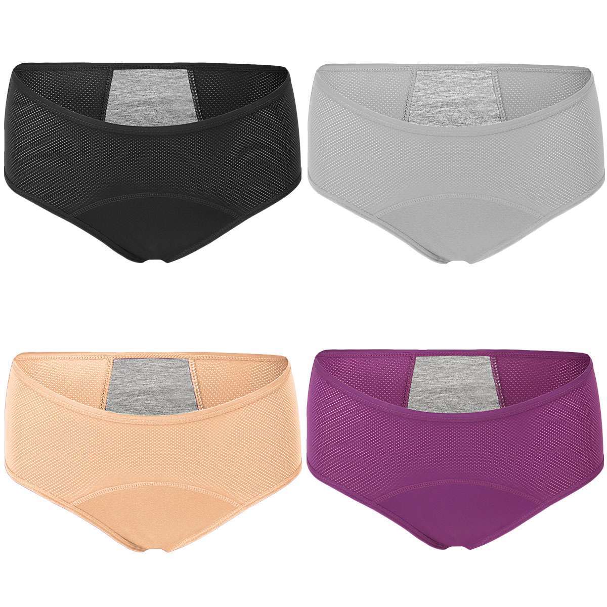 4 Pack Menstrual Period Underwear Girls Leak Proof Pull on Ladies Panties Briefs