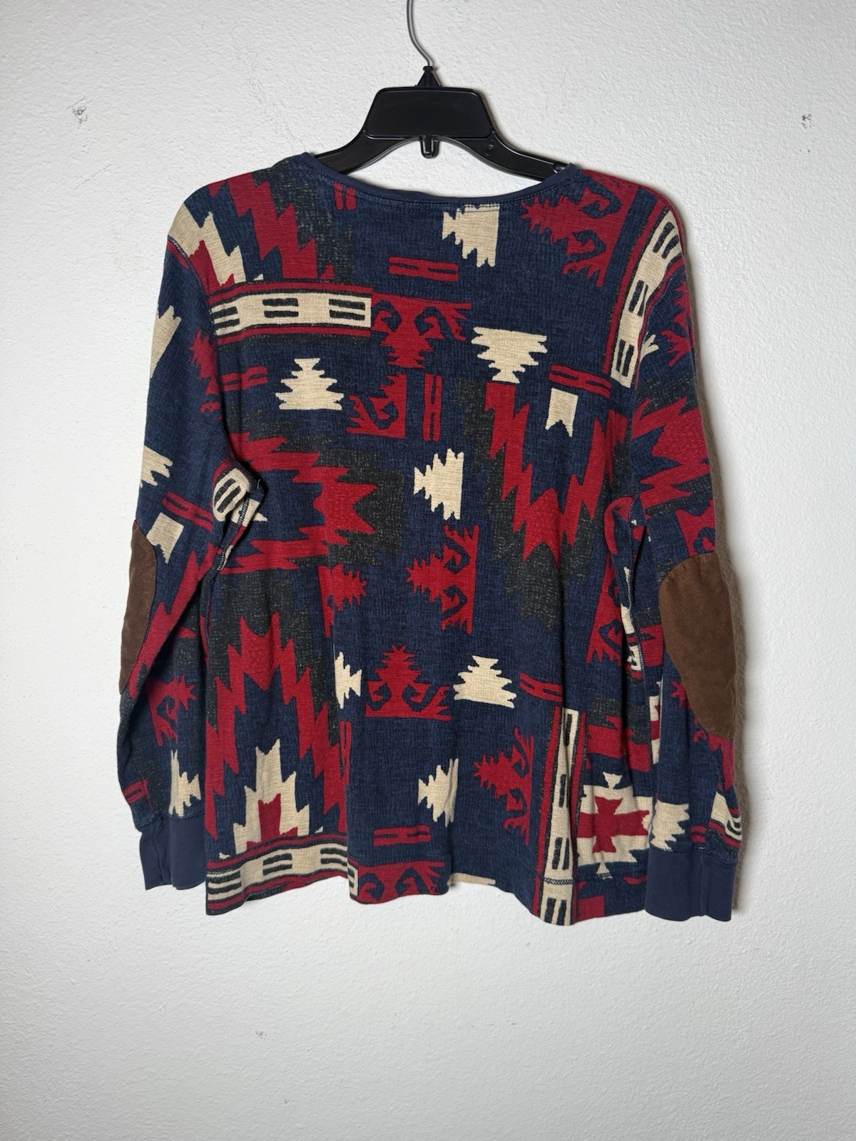 Ralph Lauren Jeans Co Red Blue Aztec Southwestern Elbow Patch Henley Women