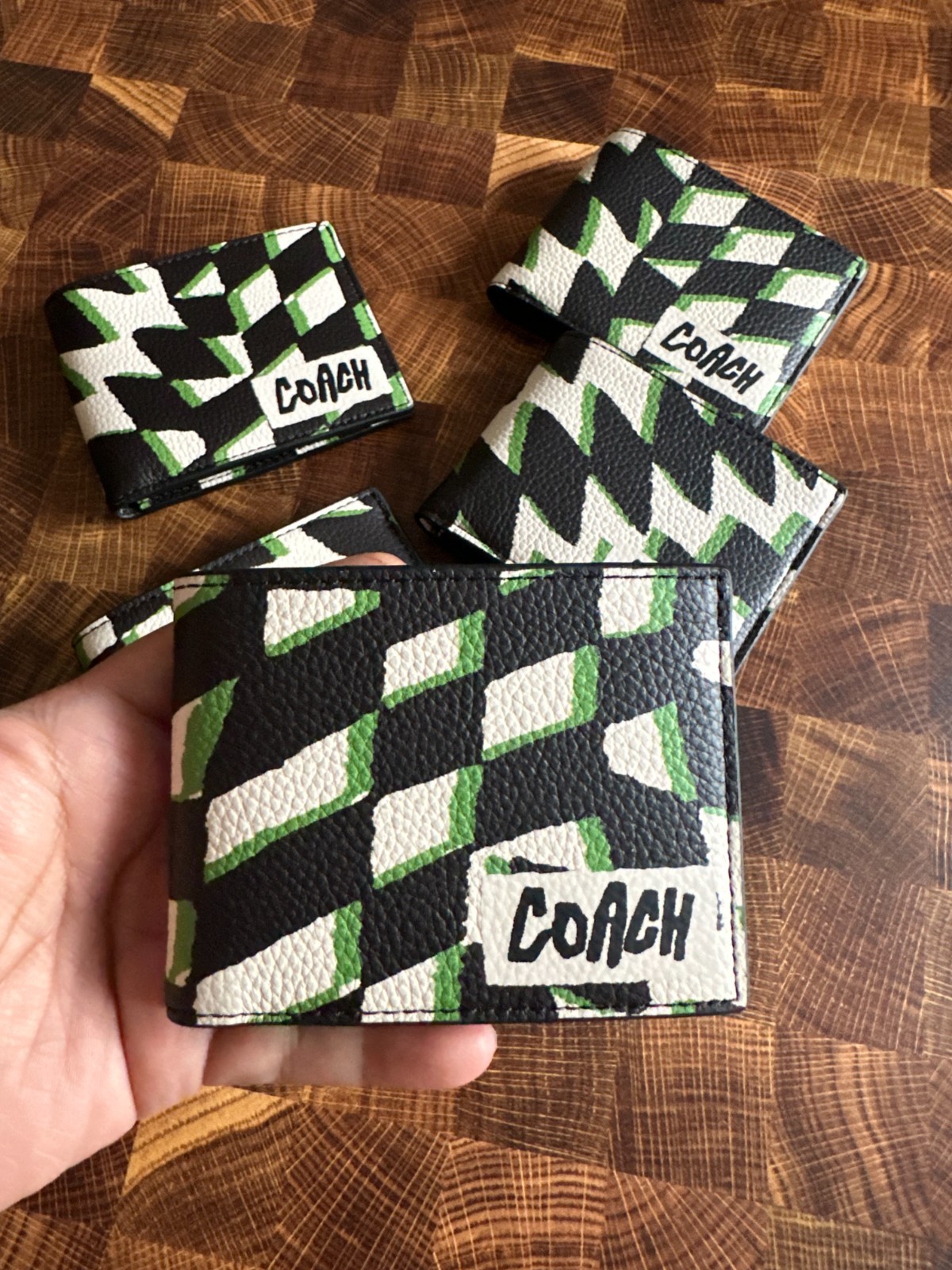 BN Coach slim wallet with geo check print