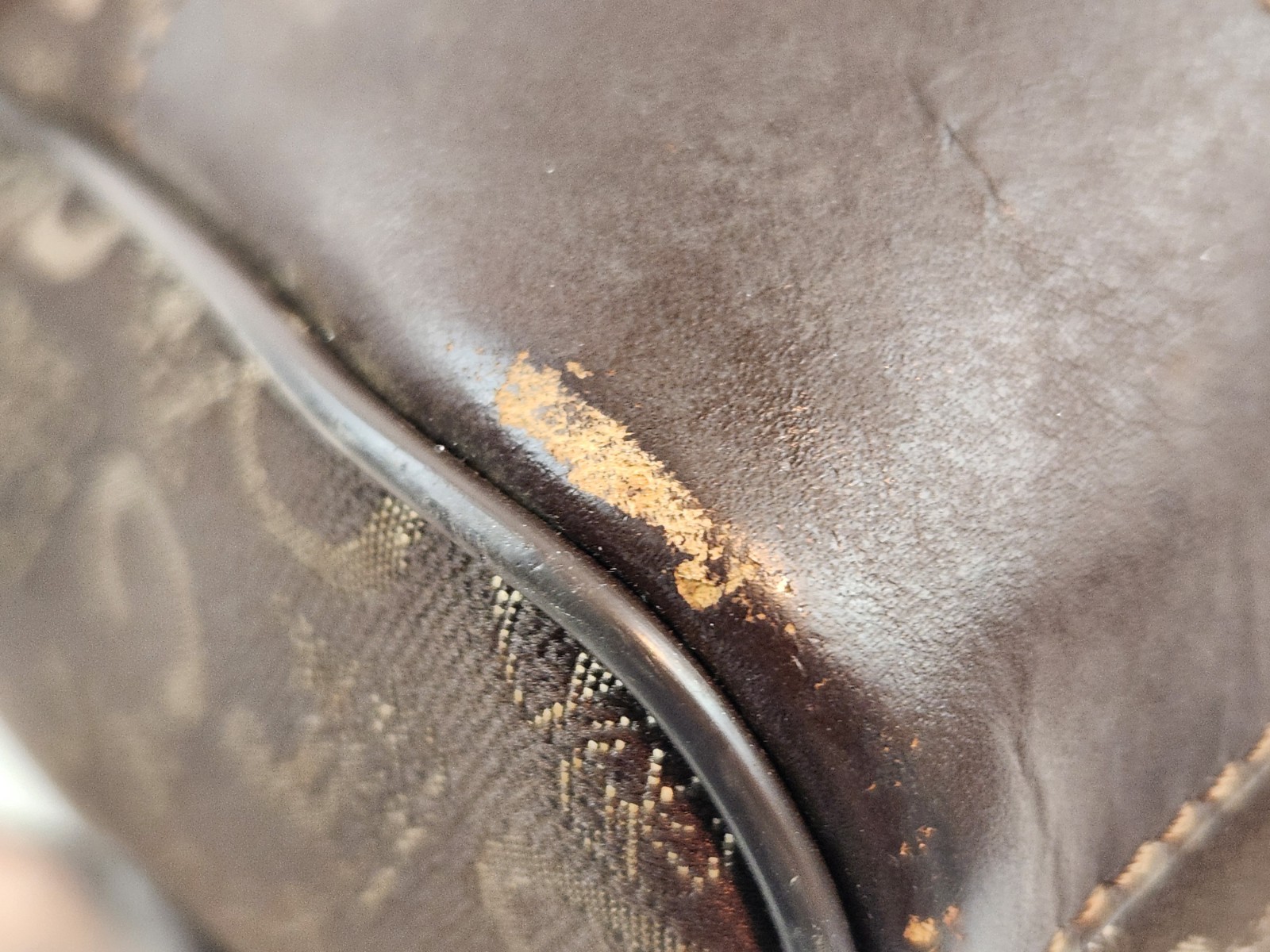 Authentic CELINE C Macadam Canvas Boston Brown Hand Bag Pouch Horse Carriage Old