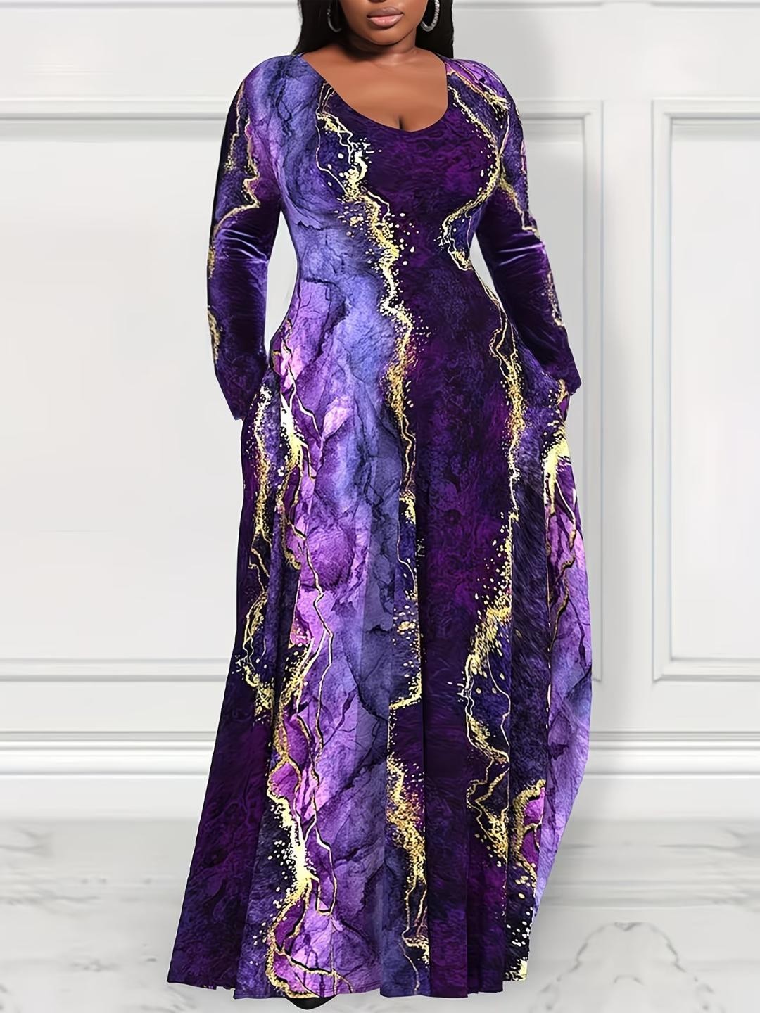 Plus 1XL (Size 14) Purple Long A-Line Dress – Long Maxi Gown Kaftan ✨New