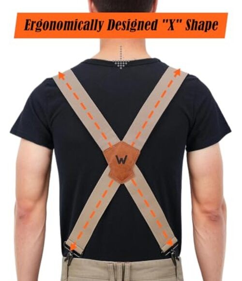 Heavy-Duty Beige Work Suspenders, 2 Inch Wide Suspenders for Men, Big Belt