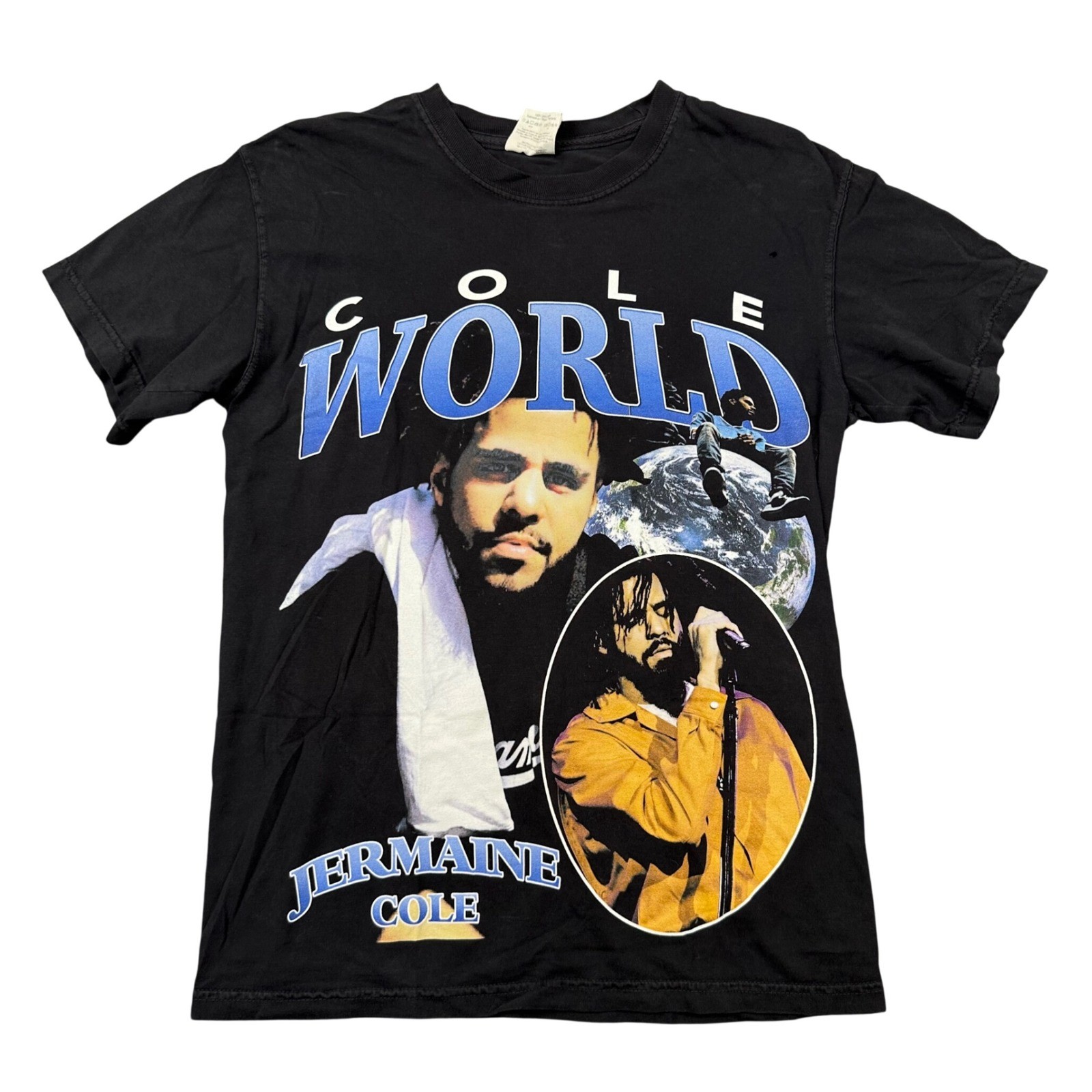 J Cole World Graphic T-Shirt Faded Black Mens Small Rap Hip Hop Music Tee
