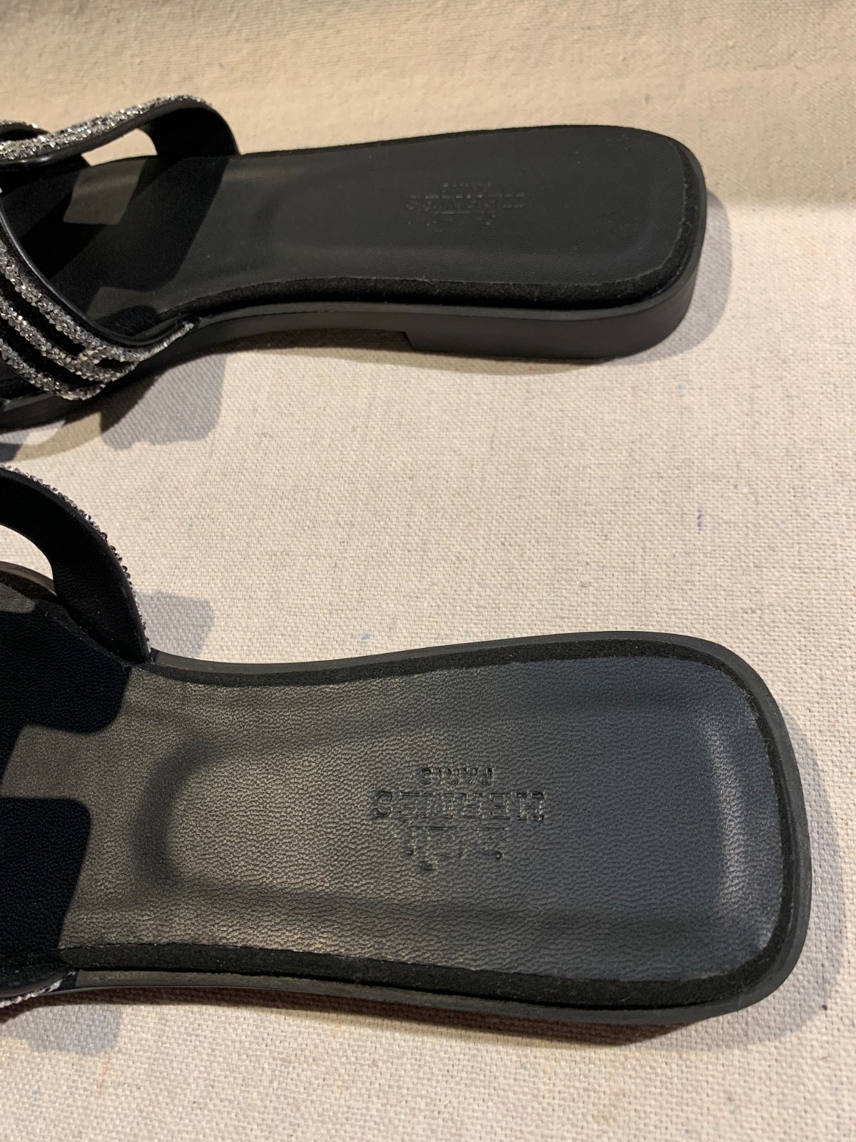 HERMES Black Oran Sandals Crystals Jeweled Rhinestones Rare Limited Edition EU38