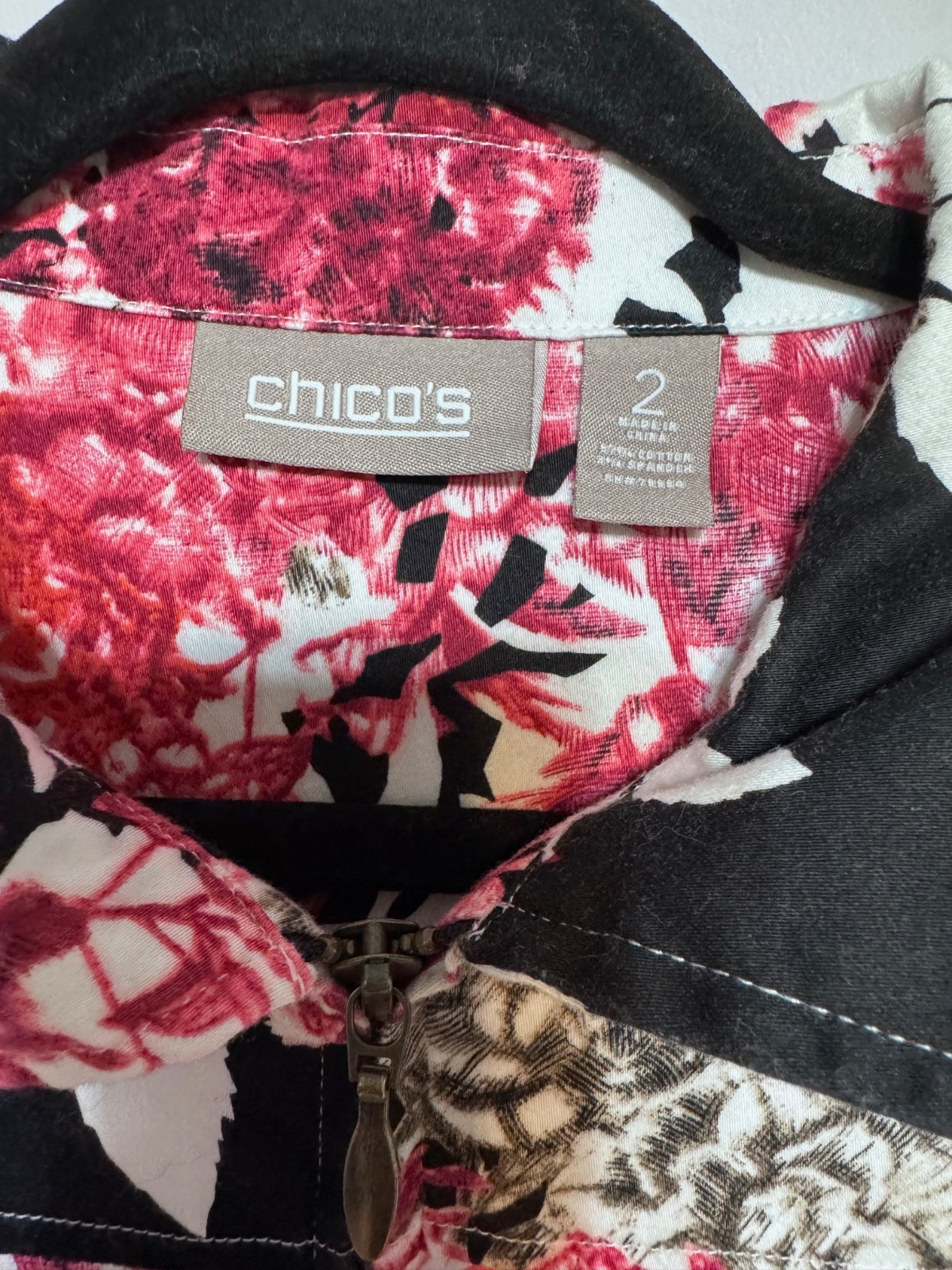 Chico’s Retro Y2K Womens Zip Jacket Size Large Cottagecore Coquette Artsy Chic