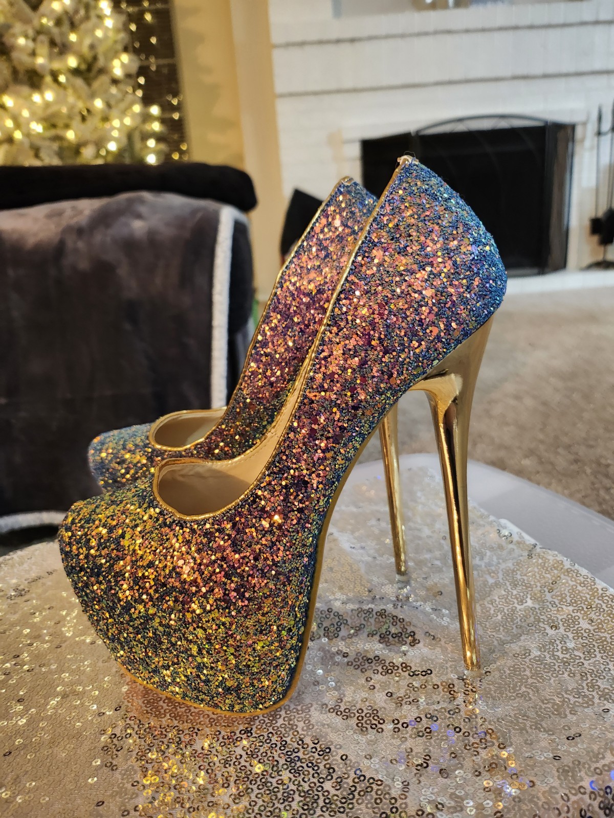 Women Mens Glitter Platform Stilettos Heels Cross Dresser Size 6.5 Womens EU 37