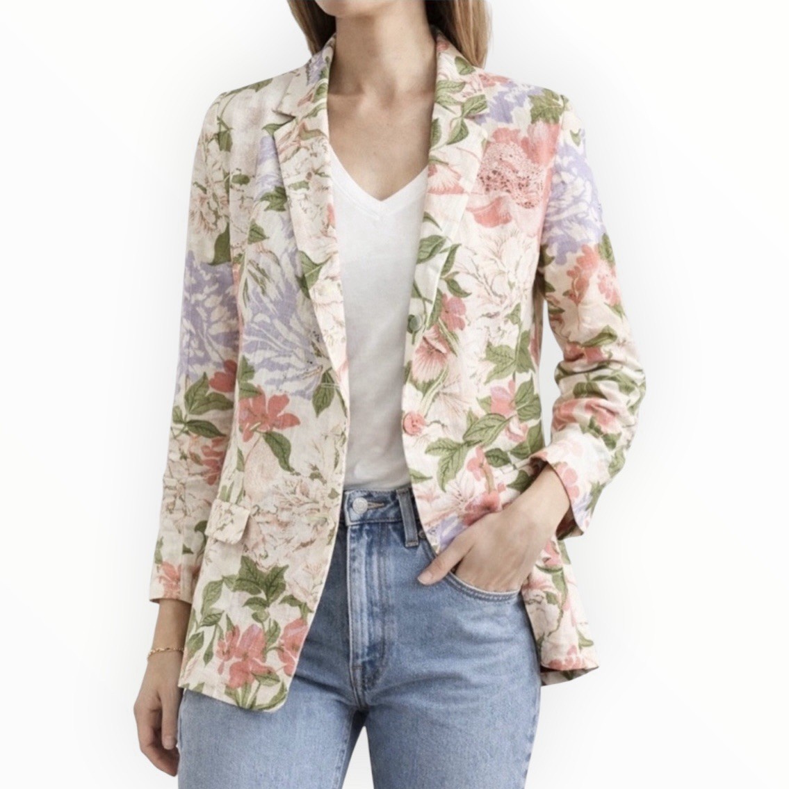 NEW Joie Linen Floral Blazer Jacket Cottagecore Pink Beige Purple Size Medium