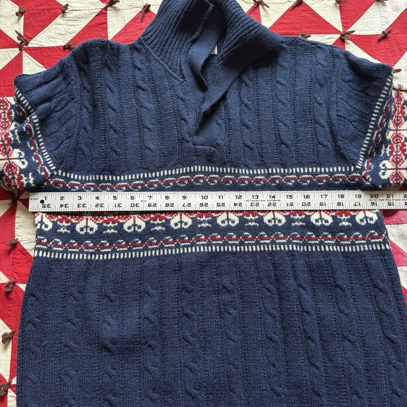 Vintage Jantzen Collared Sweater Blue Mens Wool Blend 1970s