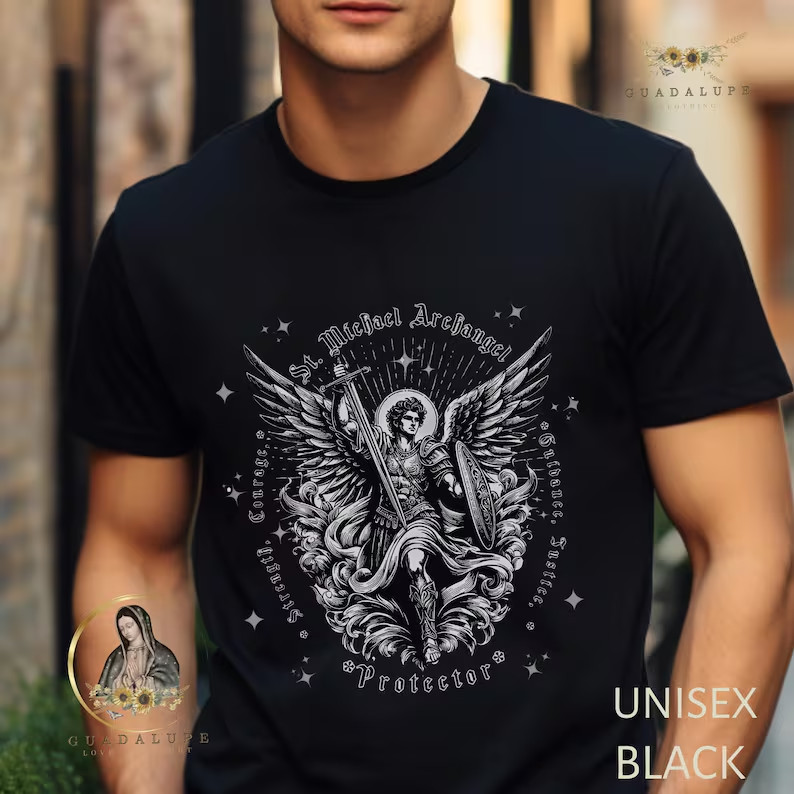 St. Michael Archangel T-shirt: Catholic Vintage Clip-Art Gift