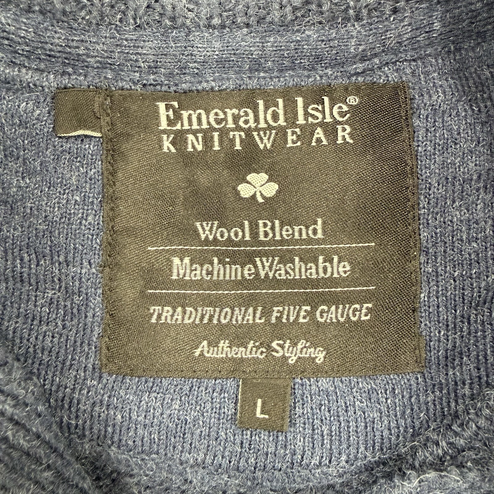 Emerald Isle Knitwear Sweater Men’s L Blue Elbow Patches Wool Mock Neck