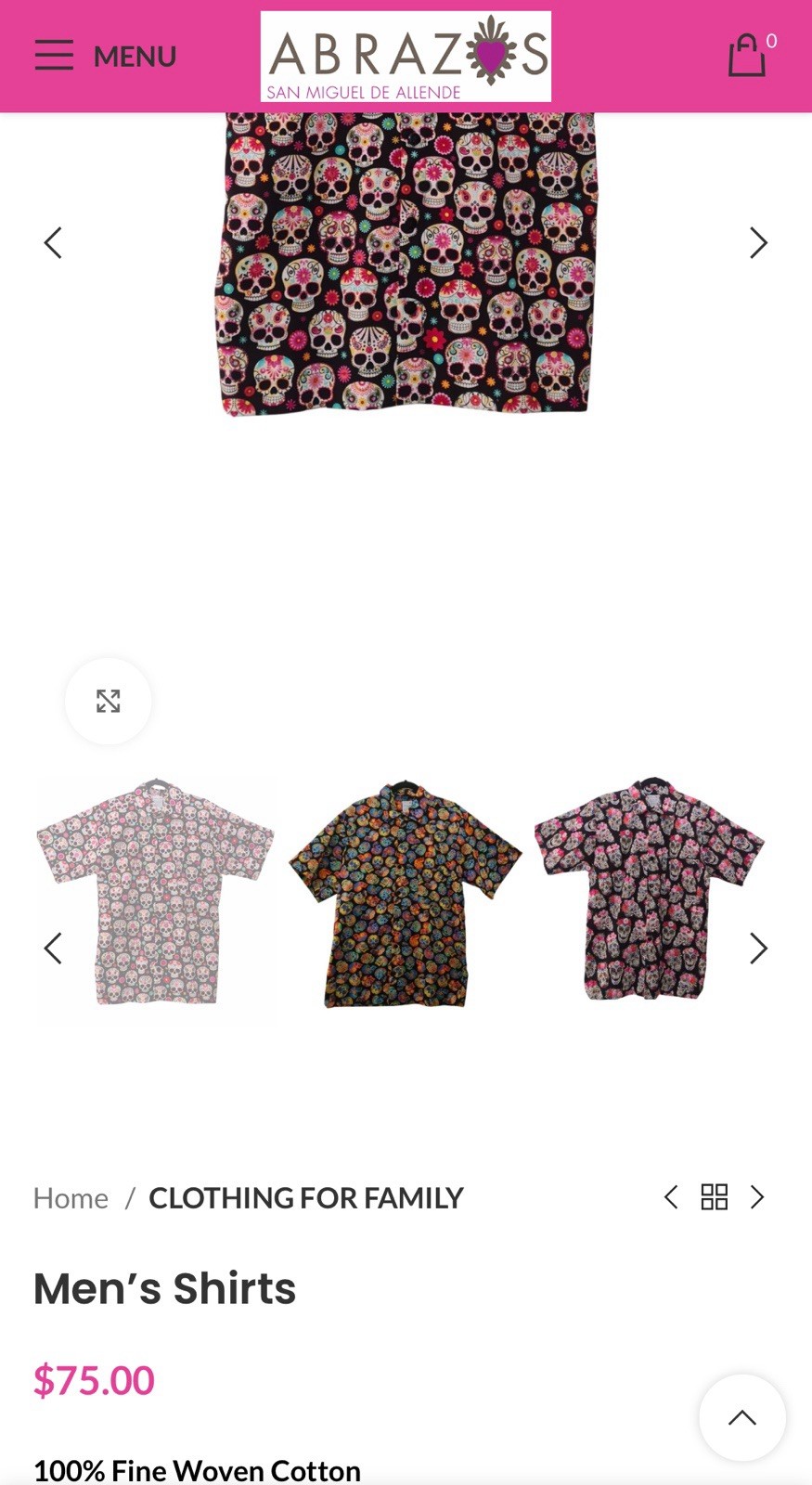 ABRAZOS Men’s G/L Short Sleeve Button-Up Shirt Black Sugar Skull Graphic Print