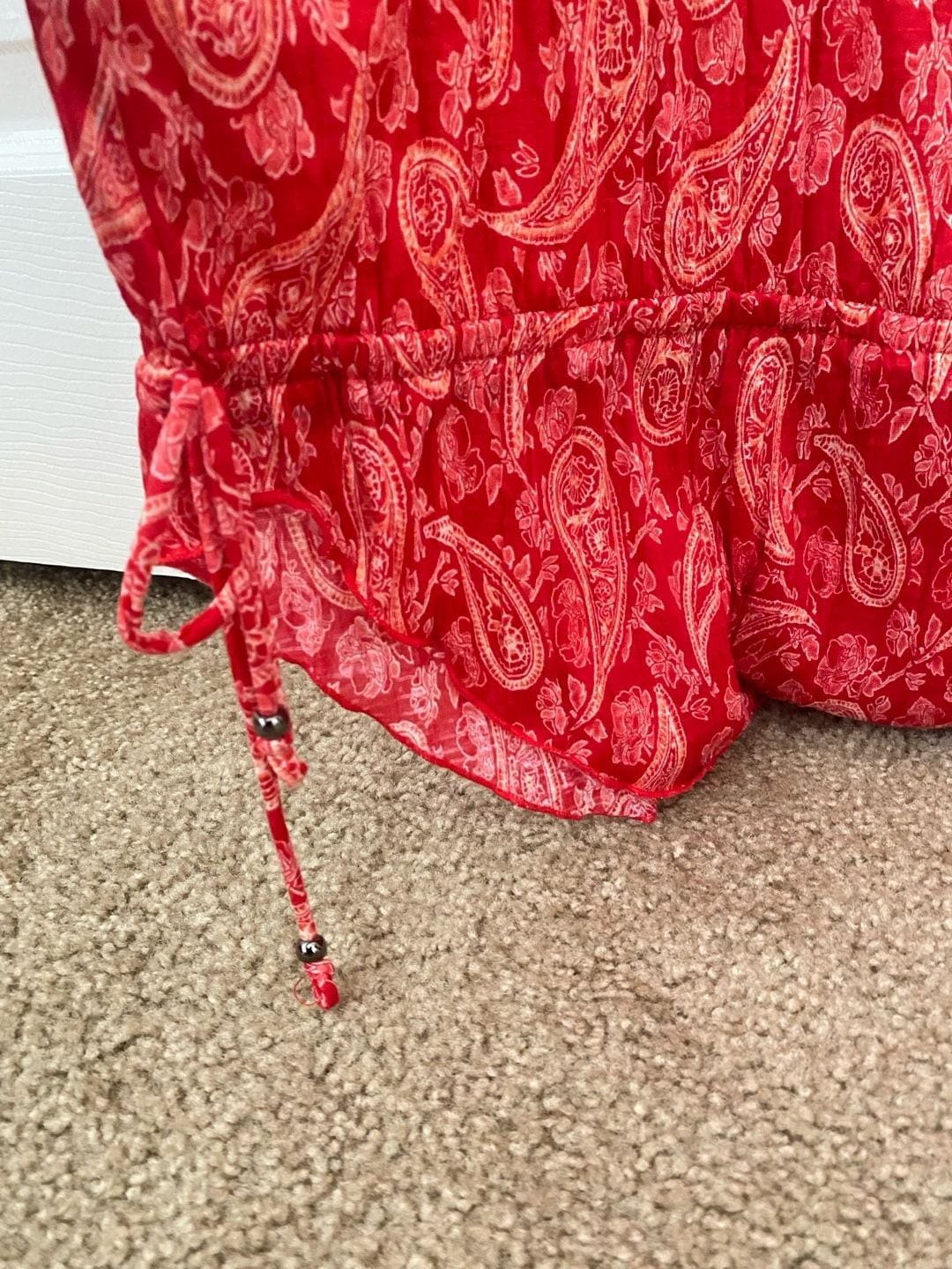 Faded Glory Plus Size XL 16-18 Red Paisley Boho Peasant Blouse
