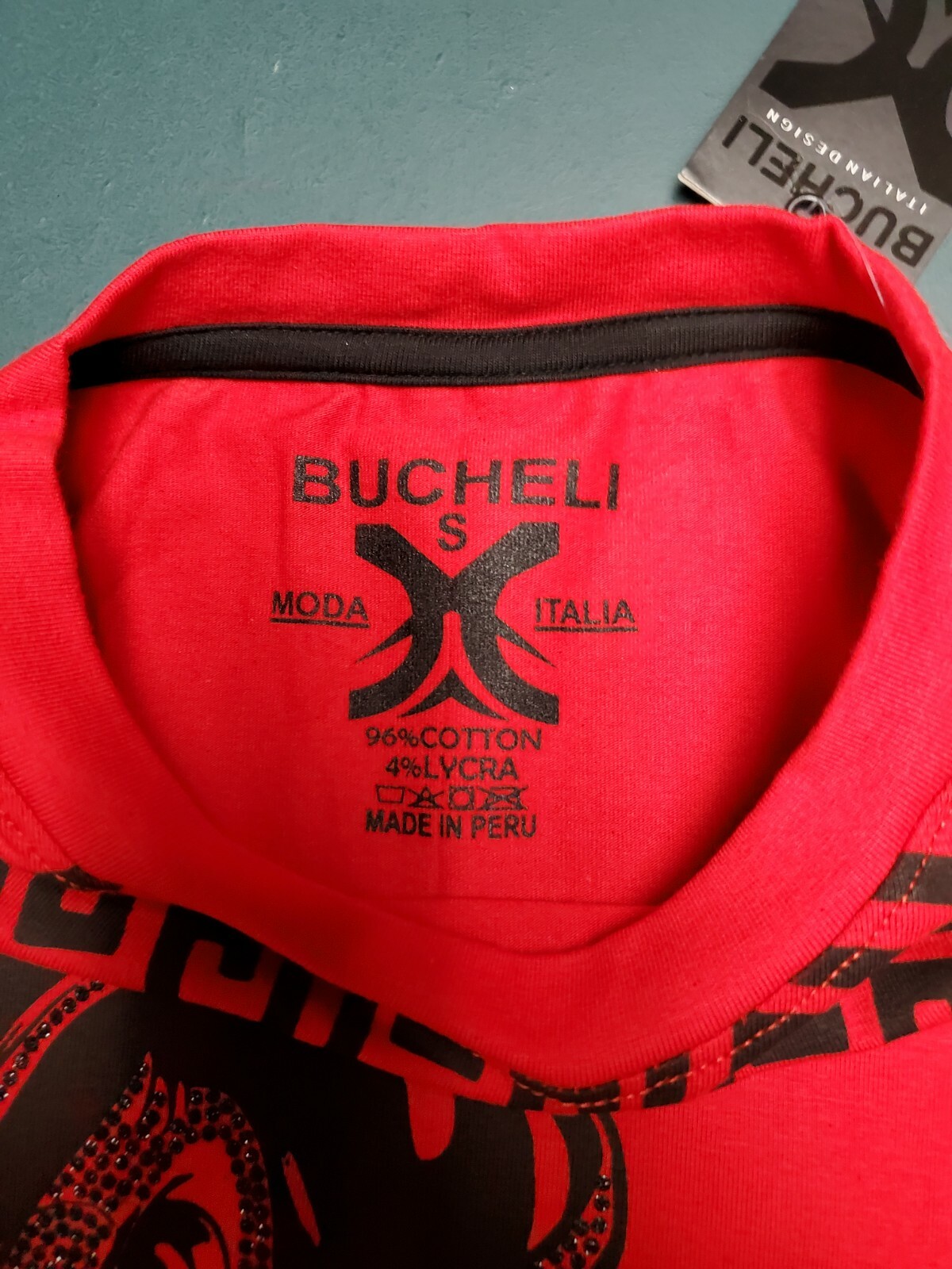 Men’s Bucheli Slim Fit Red Cotton/Lycra Stretch Fashion Tee Free Ship